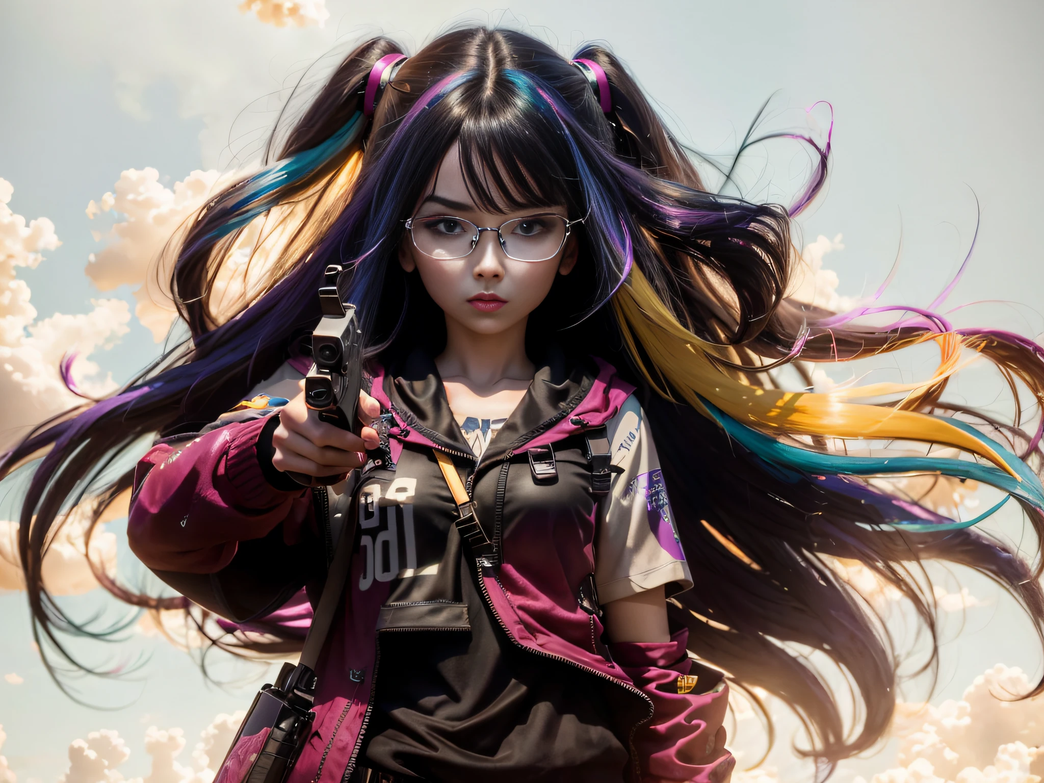 There is a long-haired woman pointing a gun at the shot, Guvez style artwork, anime style 4 K, badass anime 8 K, Rostellan 8 K, anime style. 8K, Anime style digital art, Digital cyberpunk anime art, Cyberpunk anime girl, Anime style 3D, Alena Ainami and Art Reproduction, Voitke Foss
