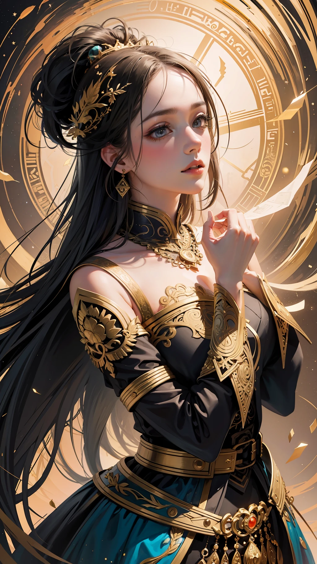 PerfectNwsjMajic,(masterpiece, top quality, best quality, official art, beautiful and aesthetic:1.2), (1girl), extreme detailed,colorful,highest detailed, official art, unity 8k wallpaper, ultra detailed, beautiful and aesthetic, beautiful, masterpiece, best quality, (zentangle, mandala, tangle, entangle) ,holy light,gold foil,gold leaf art,glitter drawing,