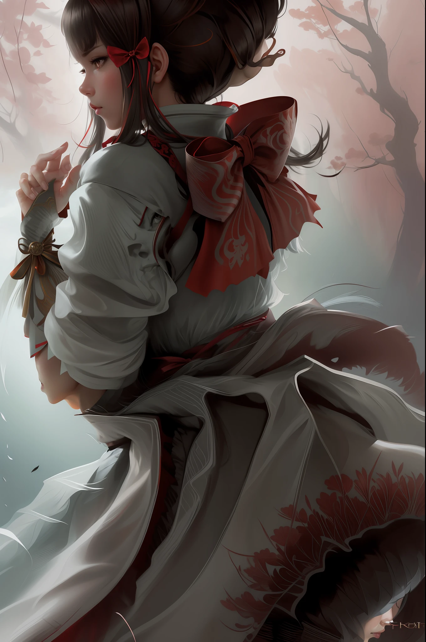 portrait of a girl lifting her skirt, red bow on the back long hair, intricate, elegant, highly detailed, centered, digital painting, artstation, concept art, smooth, sharp focus, illustration, artgerm, tomasz alen kopera, peter mohrbacher, donato giancola, joseph christian leyendecker, wlop, boris vallejo