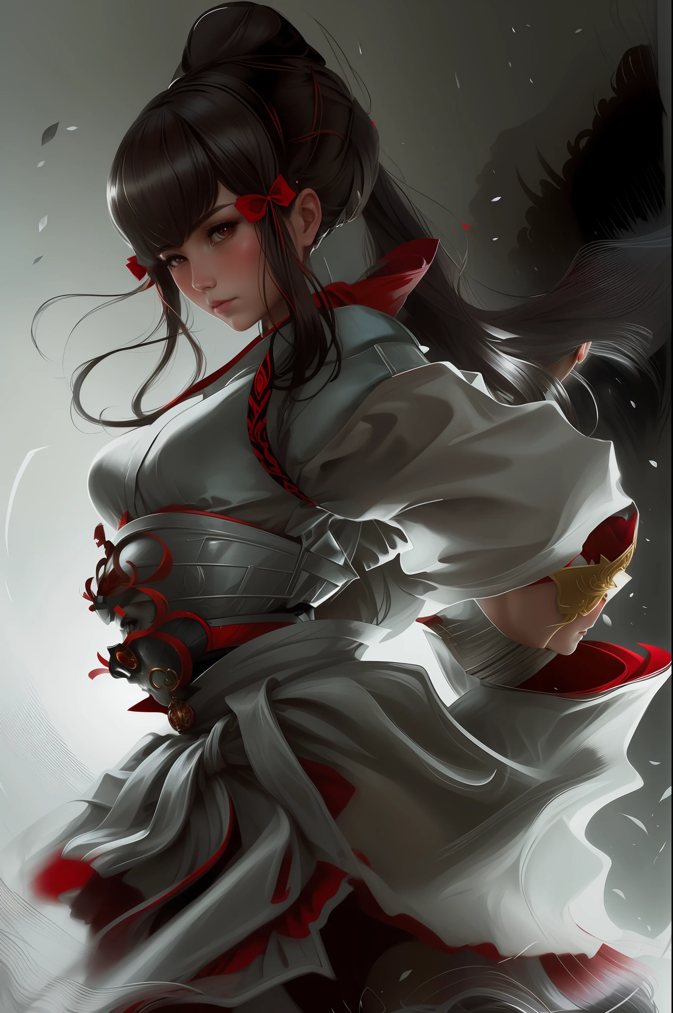 portrait of a girl lifting her skirt, red bow on the back long hair, intricate, elegant, highly detailed, centered, digital painting, artstation, concept art, smooth, sharp focus, illustration, artgerm, tomasz alen kopera, peter mohrbacher, donato giancola, joseph christian leyendecker, wlop, boris vallejo