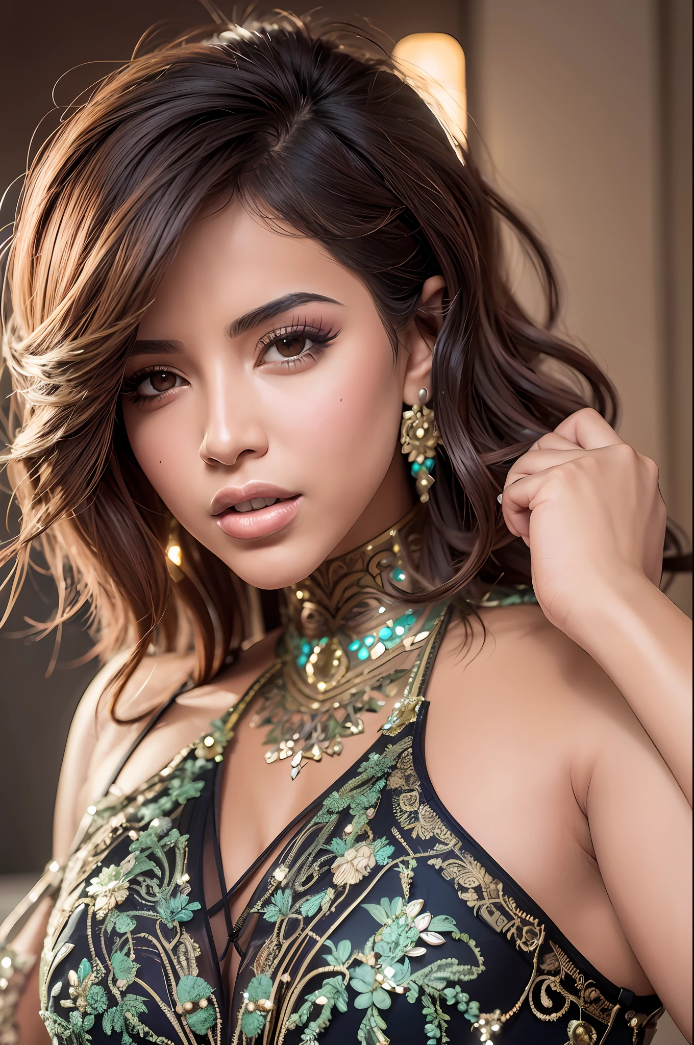 High definition image quality, 8k photo, intricate details: 1.2, cinematic lighting, Brazilian Singer Anitta, bustiê , , , --q 1, DSLR --v 6 --s2