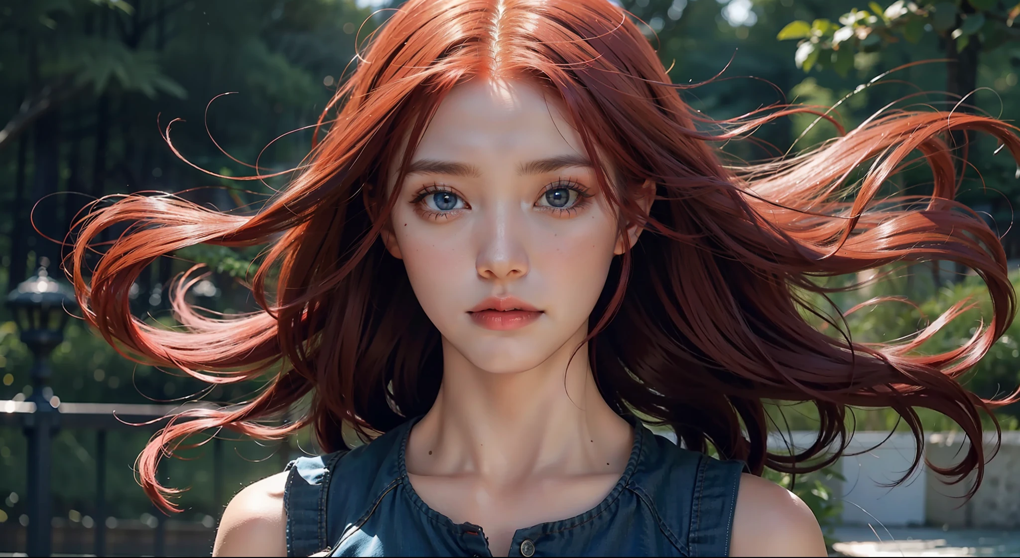 Female character red hair and blue eyes