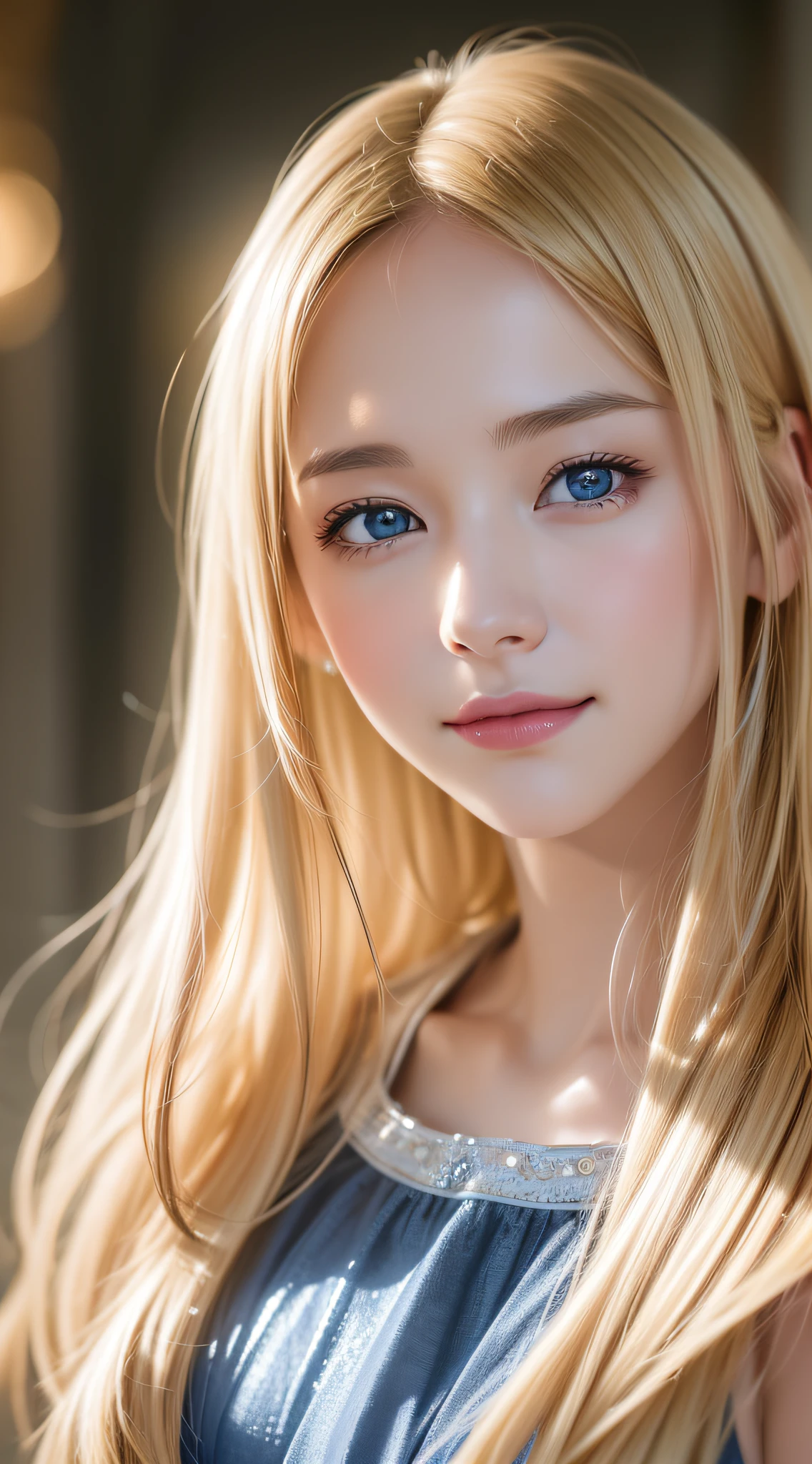 light smile, night, RAW photo, (((portrait of extreme beauty))), (radiant skin)), 1 girl, beautiful girl in Prague, 11 years old, ((natural bright blonde hair)), [blue eyes], shiny glossy skin, silky long straight hair, eyeliner, long bangs, hair between eyes, fluttering hair, ((masterpiece, top quality, ultra detail, film light, complex details, High Resolution, 8K, Very Detailed)), Detailed Background, 8K UHD, DSLR, Soft Light, High Quality, Film Grain, Fujifilm XT3, Shallow Depth of Field, Natural Light, (No Hand), Upper Eye, Sap Eyes,