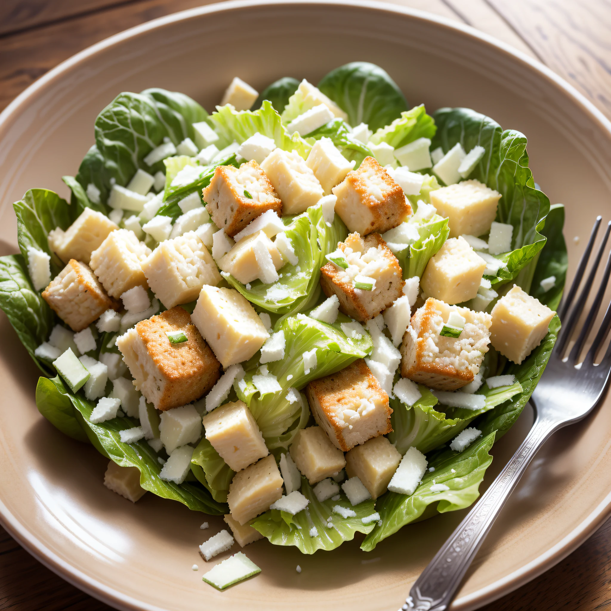 Caesar salad, romaine lettuce, croutons, Parmesan cheese, Caesar dressing. --auto --s2