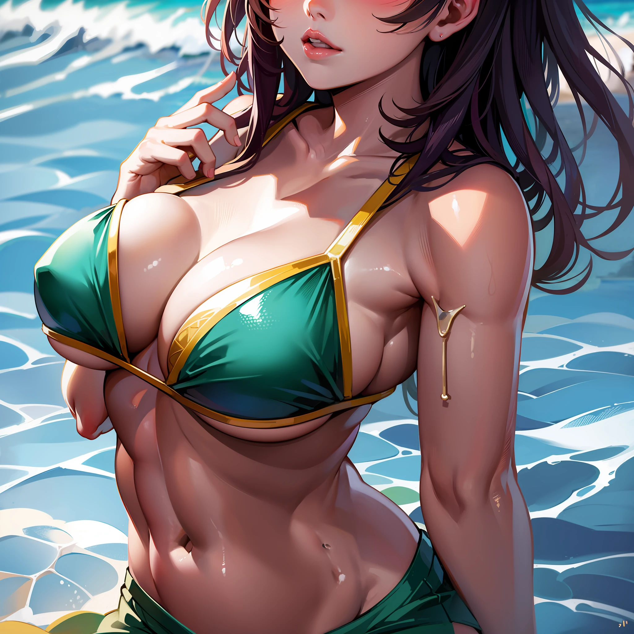 Random posture,1girl,seduce, beautiful breasts, lips, bikini , beach , navel , solo ,1girl ,highres