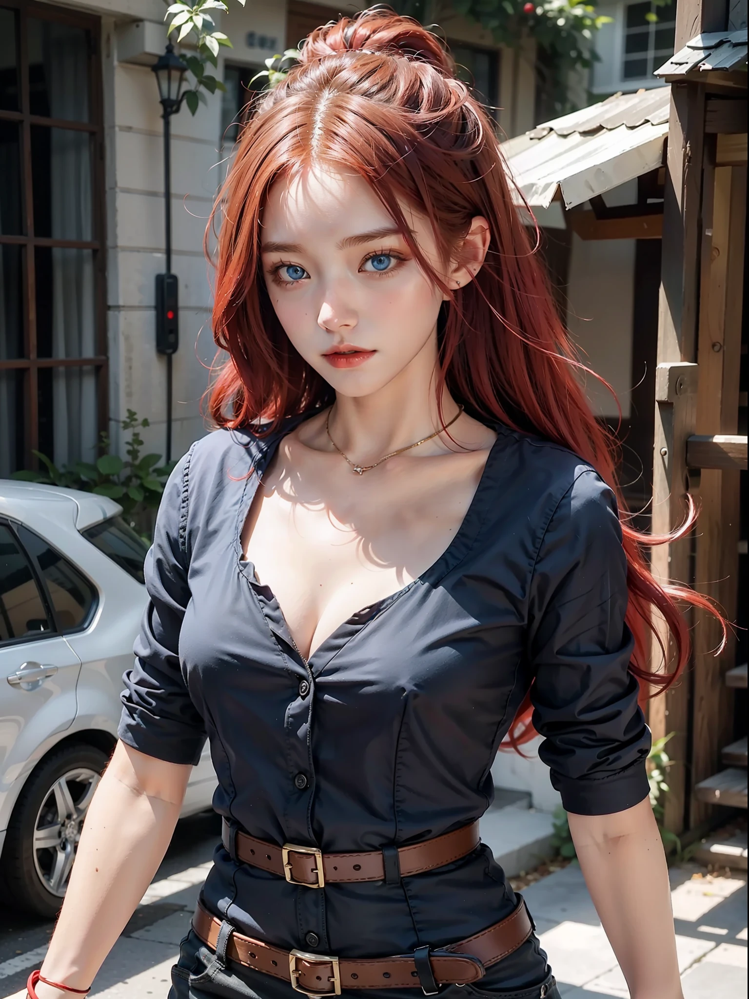 Female character red hair and blue eyes