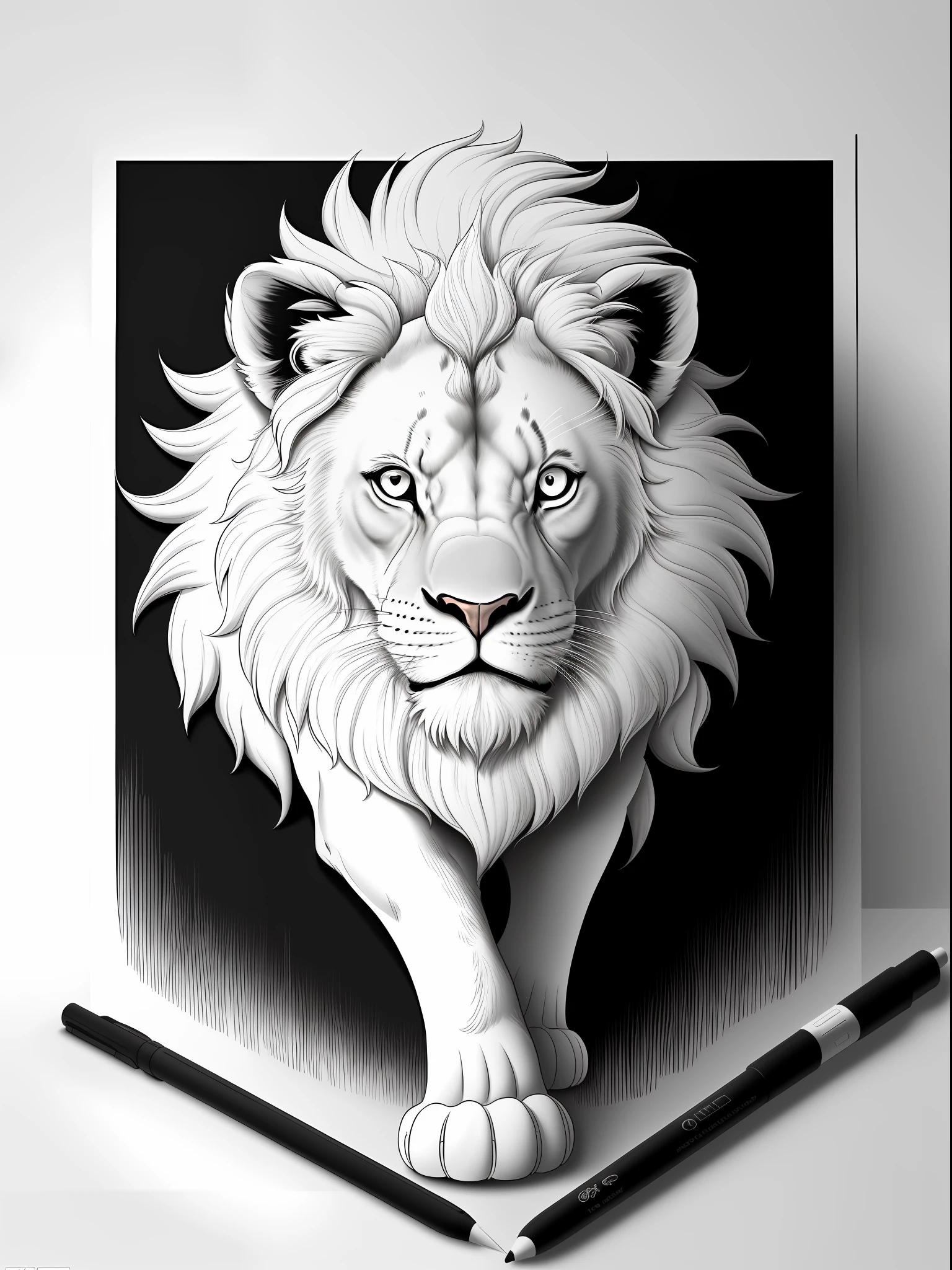 (quality:high) illustration of a playful lion, inspired by cartoon art style, with thick lines and minimalistic details. This coloring page is perfect for kids to explore their creativity. The lion is presented in black and white, with no shading and no color, to maximize the coloring experience.