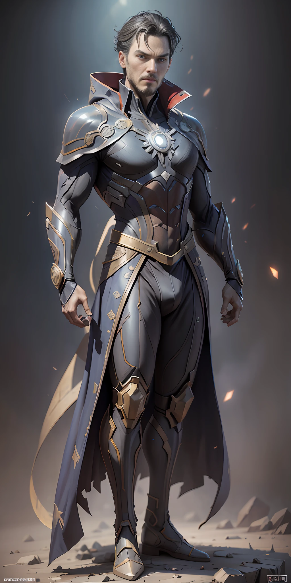 Doctor Strange from Marvel, frontal, full-length, looking at the camera, facing the audience, standing pose, simple background, three-dimensional light, detailed full-body concept, sleek digital concept art, beautiful full-body concept art, art trend, full-length CGsociety,