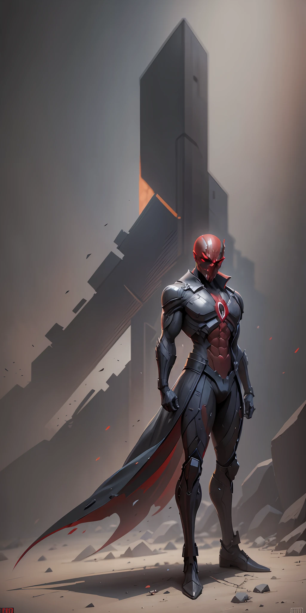 Red Skull from Marvel, frontal, full-length, looking at the camera, facing the audience, standing pose, simple background, three-dimensional light, detailed full-body concept, sleek digital concept art, beautiful full-body concept art, art trend, CGsociety full-length,