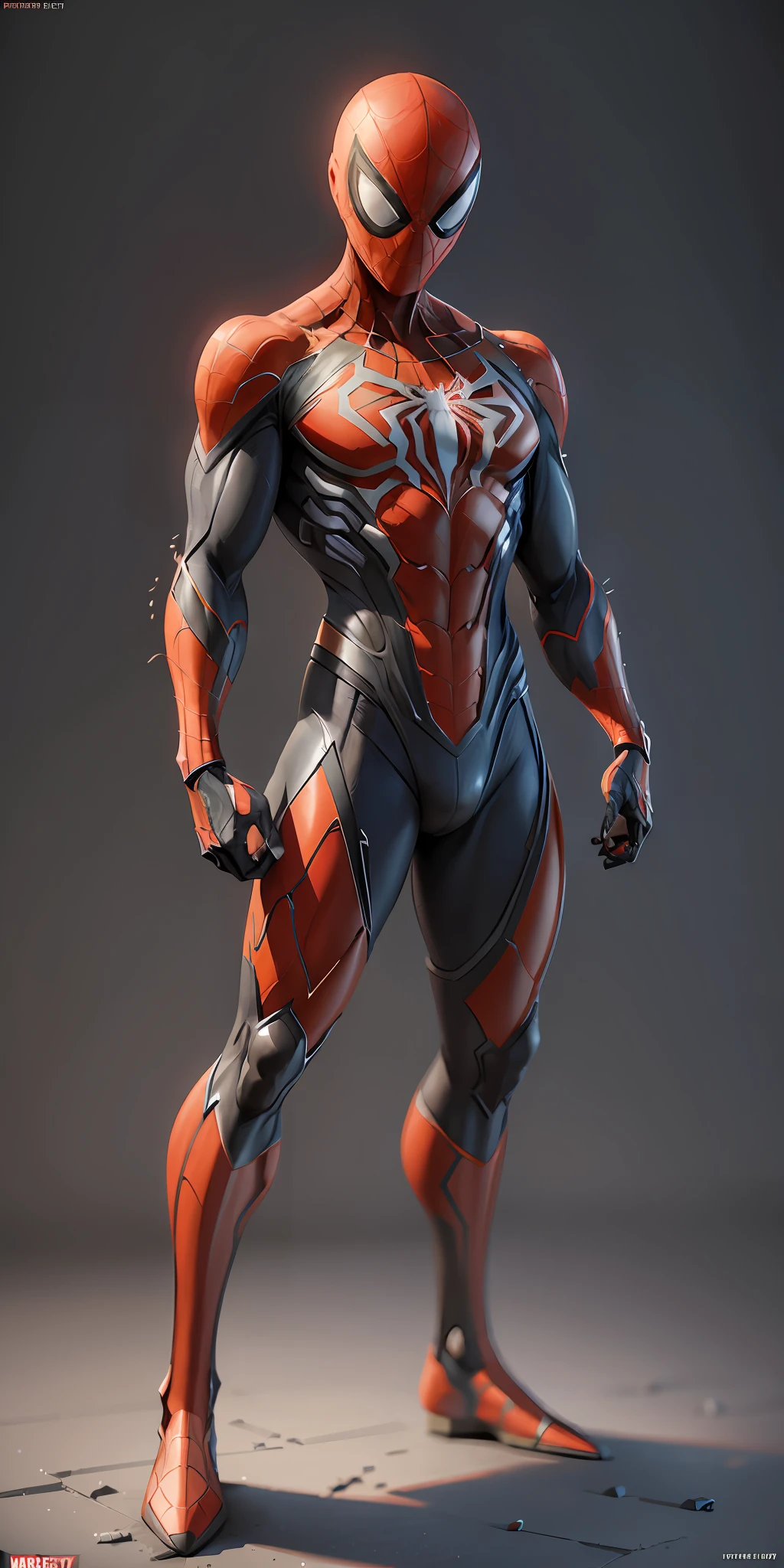 Spider-Man from Marvel, frontal, full-length, looking at the camera, facing the audience, standing pose, simple background, three-dimensional light, detailed full-body concept, sleek digital concept art, beautiful full-body concept art, art trend, CGsociety full-length,
