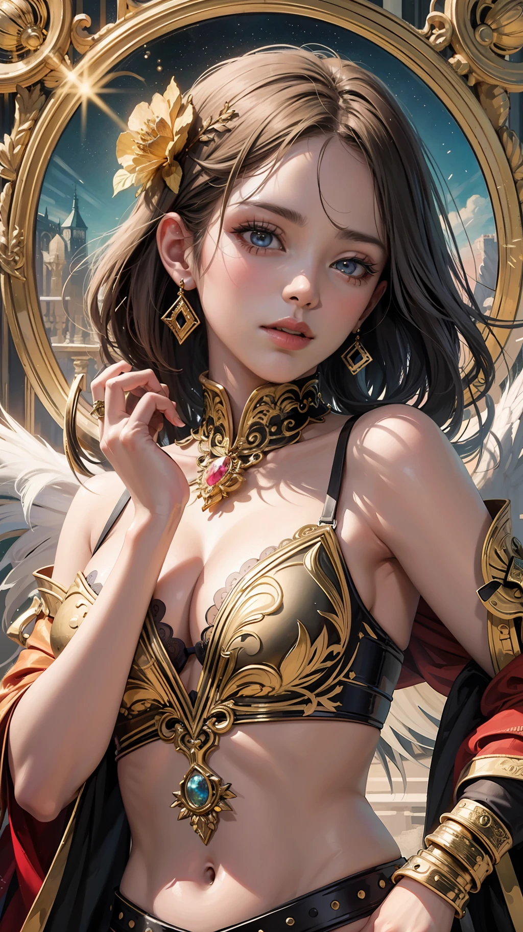 PerfectNwsjMajic,(masterpiece, top quality, best quality, official art, beautiful and aesthetic:1.2), (1girl), extreme detailed,colorful,highest detailed, official art, unity 8k wallpaper, ultra detailed, beautiful and aesthetic, beautiful, masterpiece, best quality, (zentangle, mandala, tangle, entangle) ,holy light,gold foil,gold leaf art,glitter drawing,