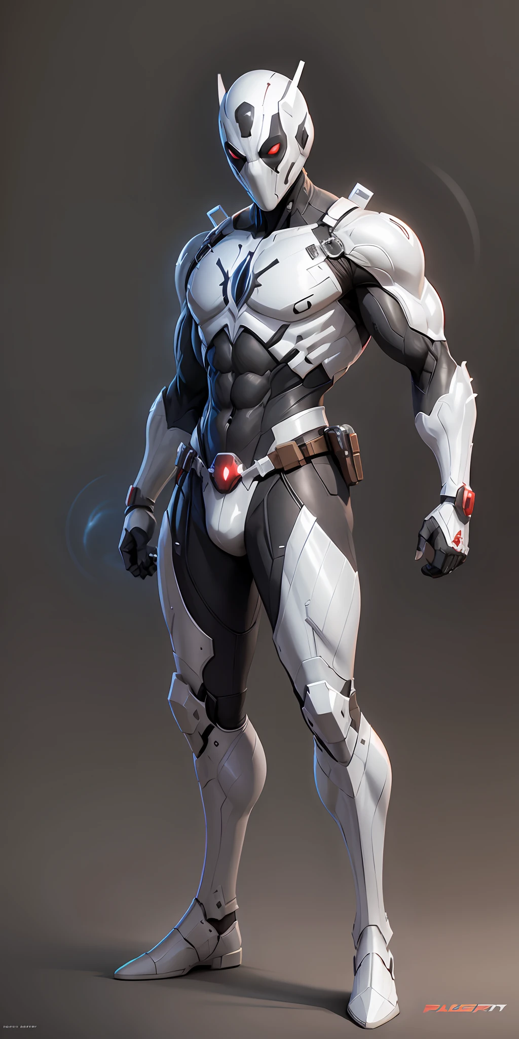 White Deadpool from Marvel, frontal, full-length, looking at the camera, facing the audience, standing pose, simple background, three-dimensional light, detailed full-body concept, sleek digital concept art, beautiful full-body concept art, art trend, full-length CGsociety,