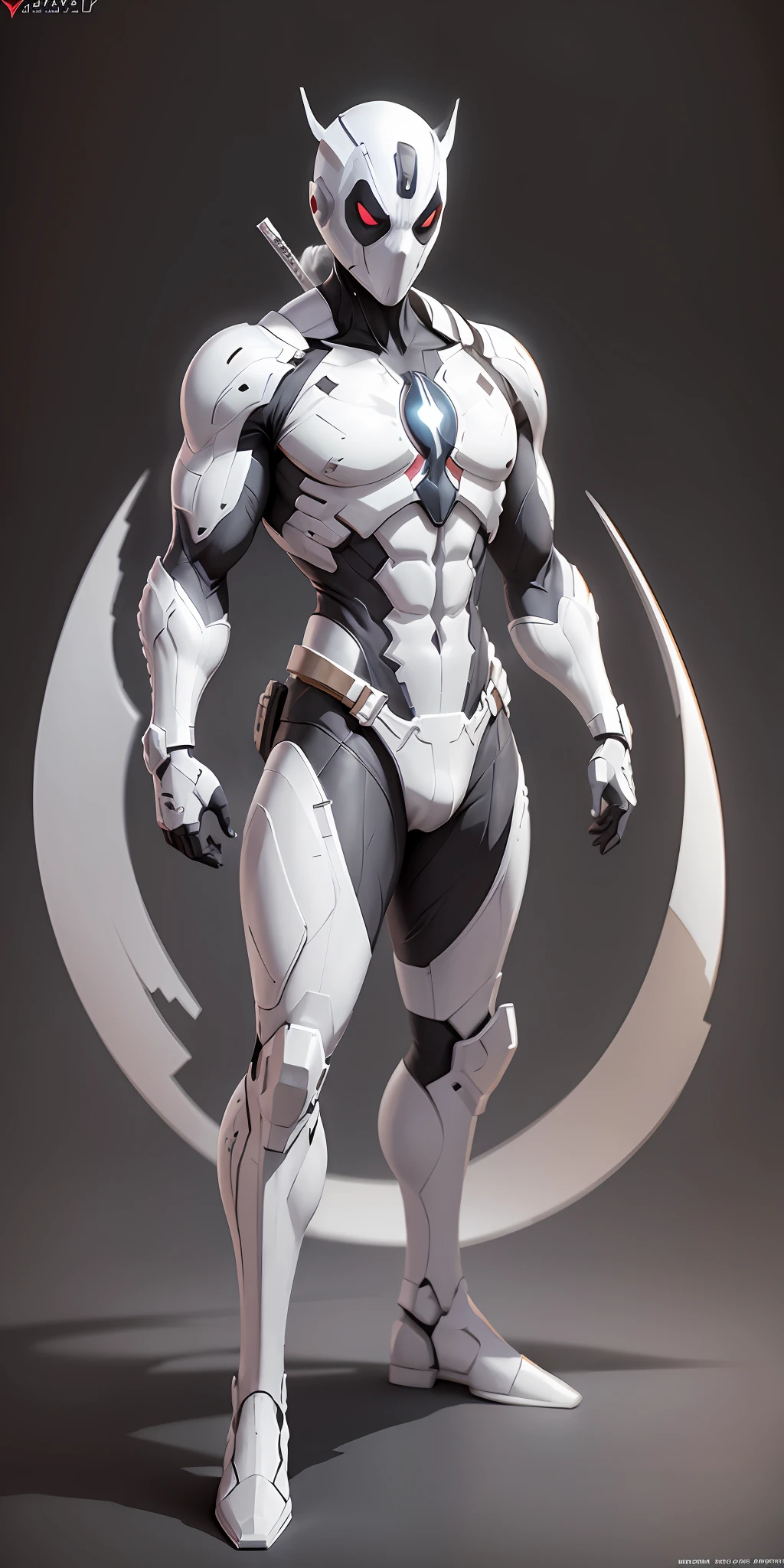 White Deadpool from Marvel, frontal, full-length, looking at the camera, facing the audience, standing pose, simple background, three-dimensional light, detailed full-body concept, sleek digital concept art, beautiful full-body concept art, art trend, full-length CGsociety,