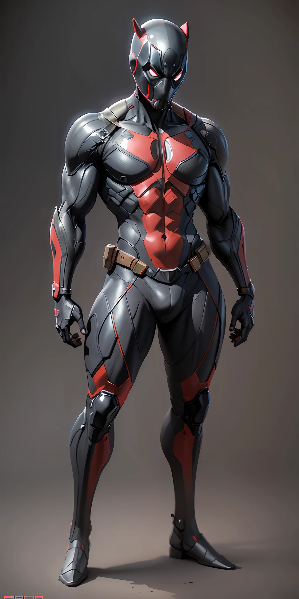 Black Deadpool from Marvel, frontal, full-length, looking at the camera, facing the audience, standing pose, simple background, three-dimensional light, detailed full-body concept, sleek digital concept art, beautiful full-body concept art, art trend, full-length CGsociety,