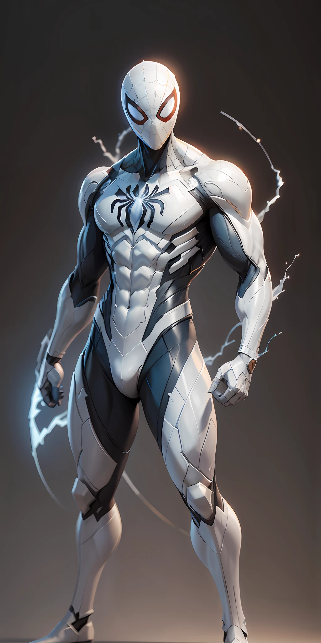 White Spider-Man from Marvel, frontal, full-length, looking at the camera, facing the audience, standing pose, simple background, three-dimensional light, detailed full-body concept, sleek digital concept art, beautiful full-body concept art, art trend, CGsociety full-length,