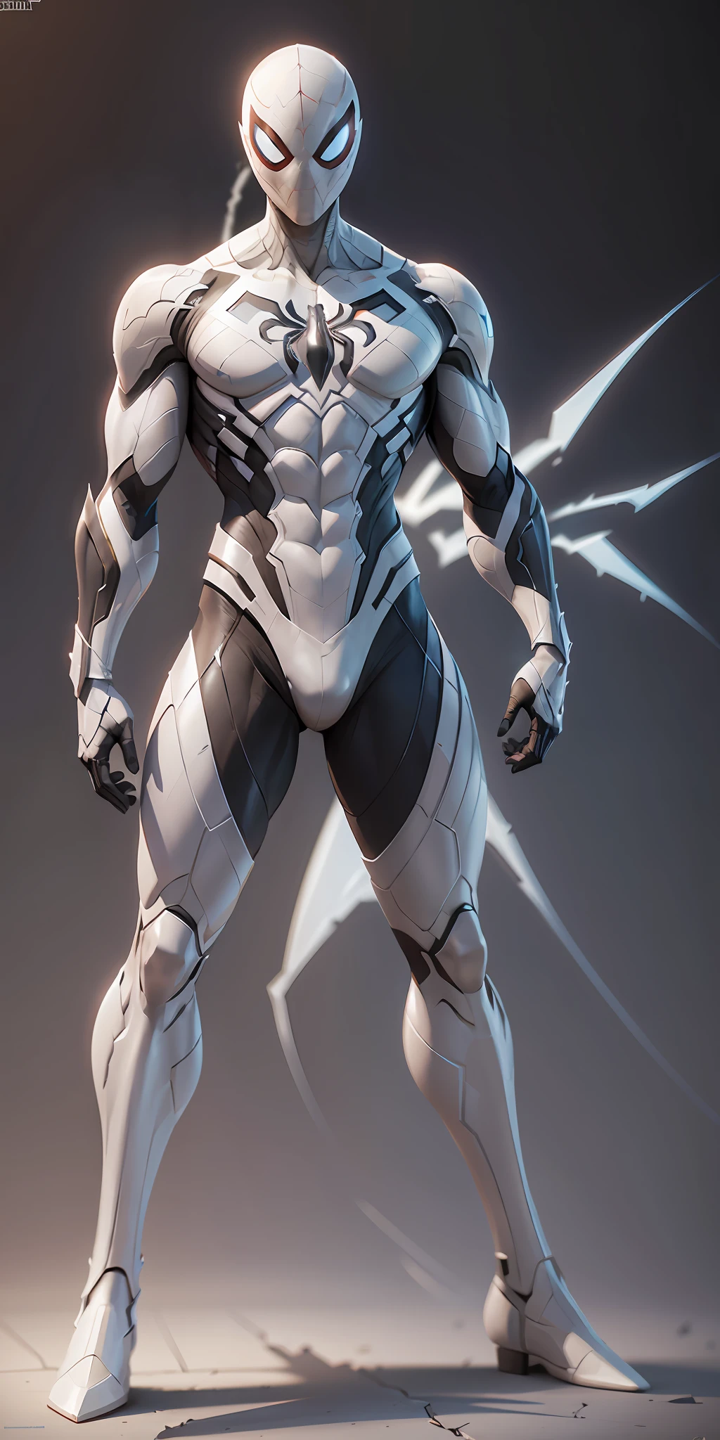 White Spider-Man from Marvel, frontal, full-length, looking at the camera, facing the audience, standing pose, simple background, three-dimensional light, detailed full-body concept, sleek digital concept art, beautiful full-body concept art, art trend, CGsociety full-length,