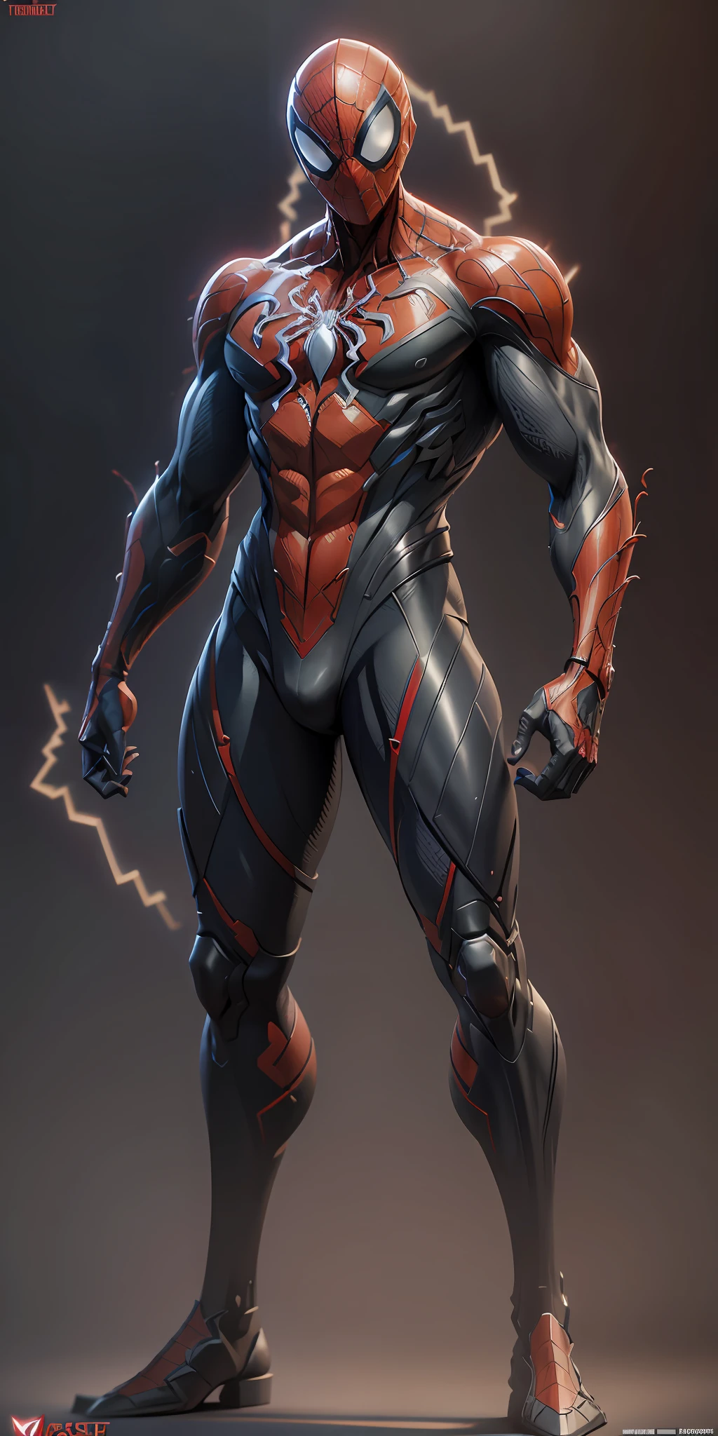 Carnage Spider-Man from Marvel, frontal, full-length, looking at the camera, facing the audience, standing pose, simple background, three-dimensional light, detailed full-body concept, sleek digital concept art, beautiful full-body concept art, art trend, full-length CGsociety,