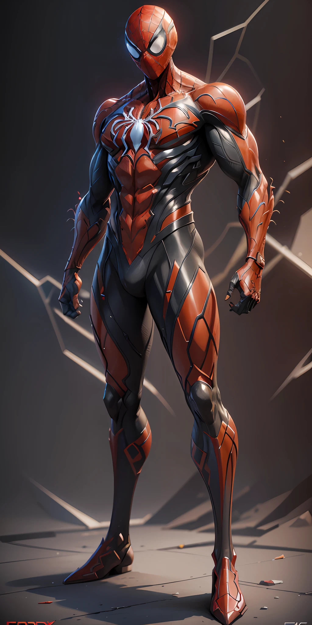 Carnage Spider-Man from Marvel, frontal, full-length, looking at the camera, facing the audience, standing pose, simple background, three-dimensional light, detailed full-body concept, sleek digital concept art, beautiful full-body concept art, art trend, full-length CGsociety,