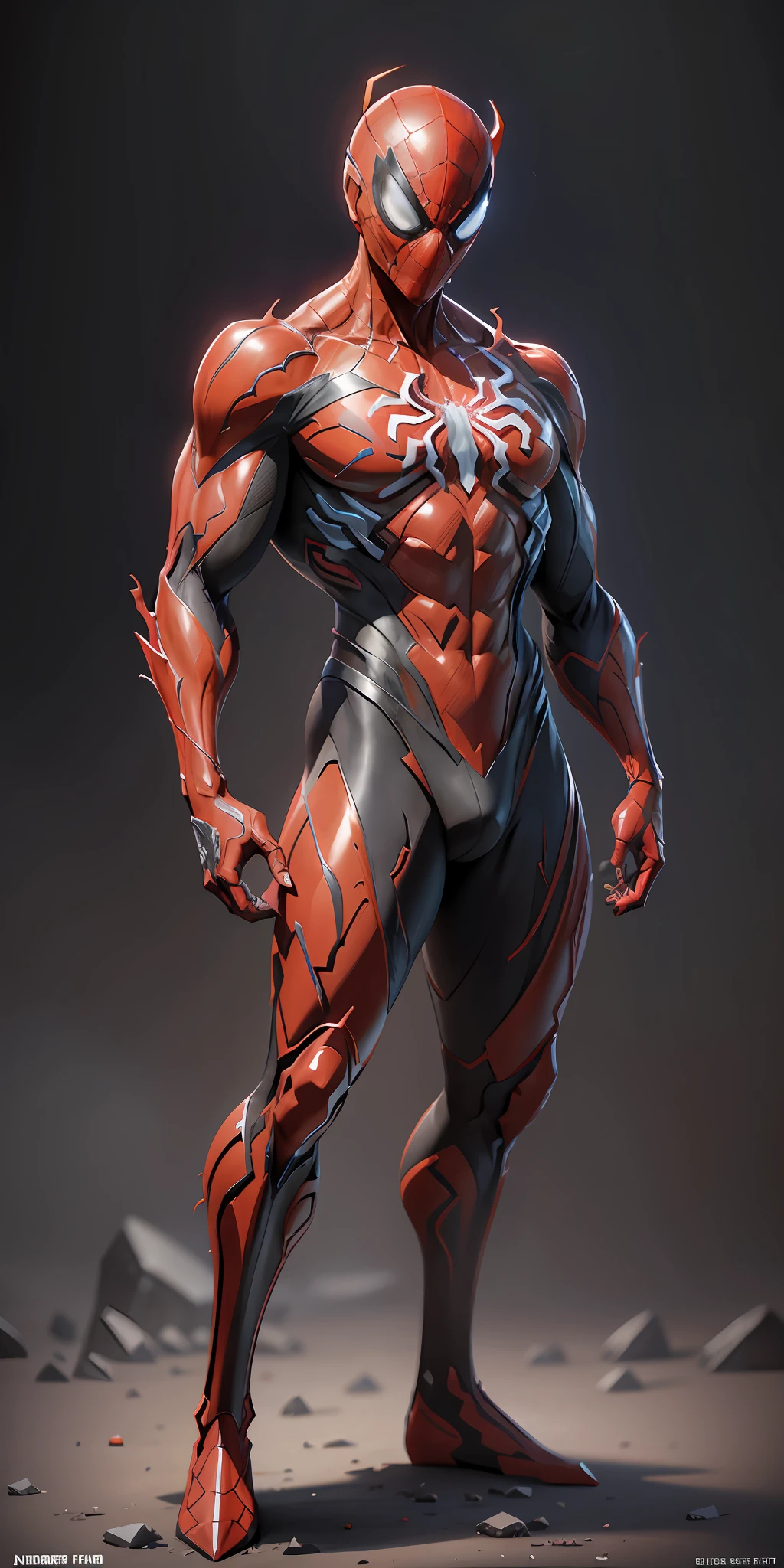 Carnage Spider-Man from Marvel, frontal, full-length, looking at the camera, facing the audience, standing pose, simple background, three-dimensional light, detailed full-body concept, sleek digital concept art, beautiful full-body concept art, art trend, full-length CGsociety,