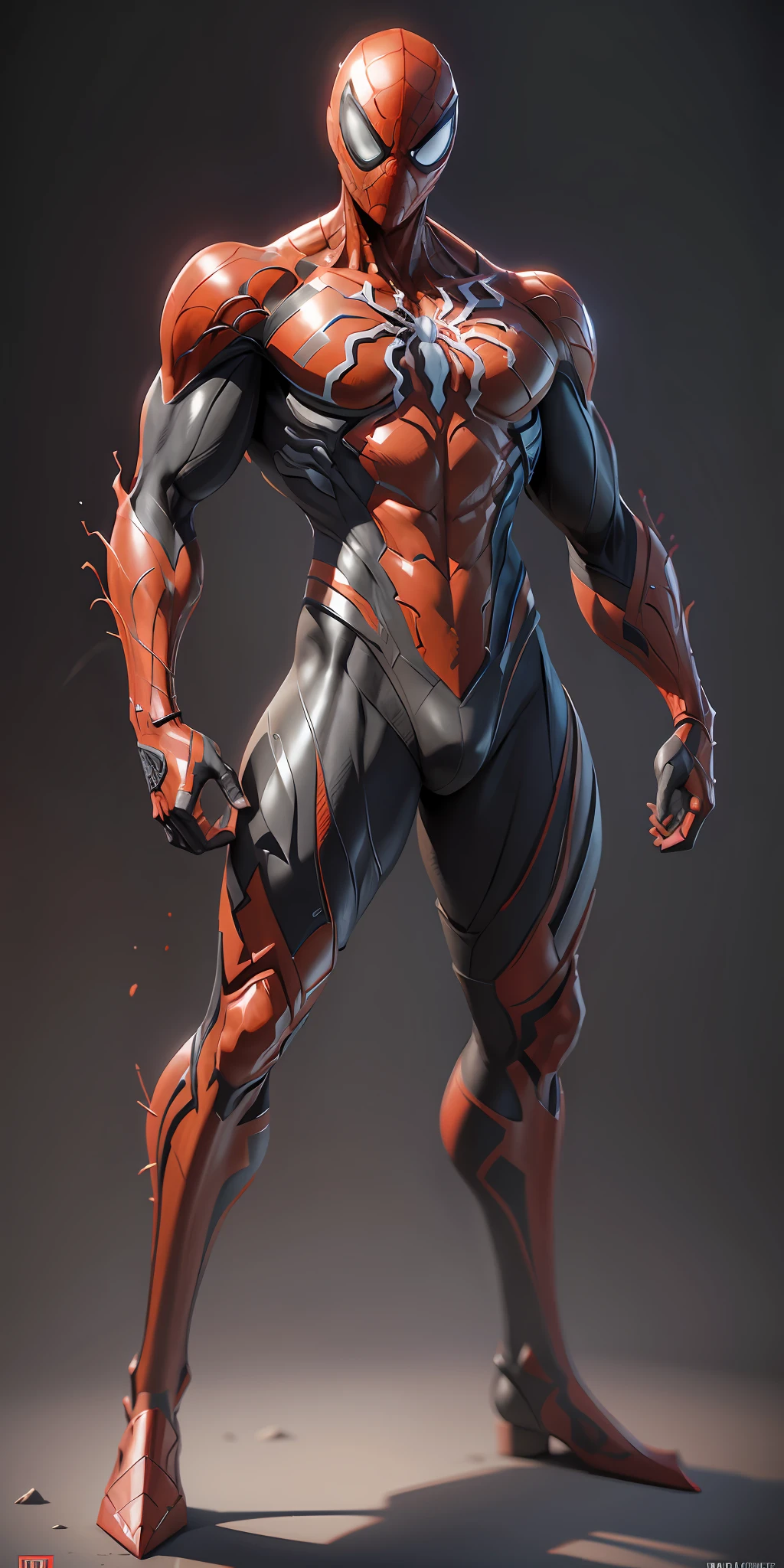 Carnage Spider-Man from Marvel, frontal, full-length, looking at the camera, facing the audience, standing pose, simple background, three-dimensional light, detailed full-body concept, sleek digital concept art, beautiful full-body concept art, art trend, full-length CGsociety,