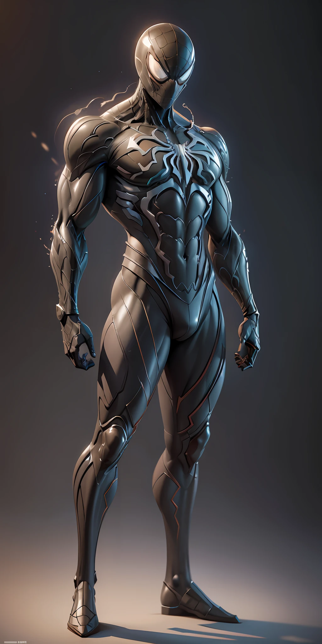 Venom Spider-Man from Marvel, frontal, full-length, looking at the camera, facing the audience, standing pose, simple background, three-dimensional light, detailed full-body concept, sleek digital concept art, beautiful full-body concept art, art trend, CGsociety full-length,