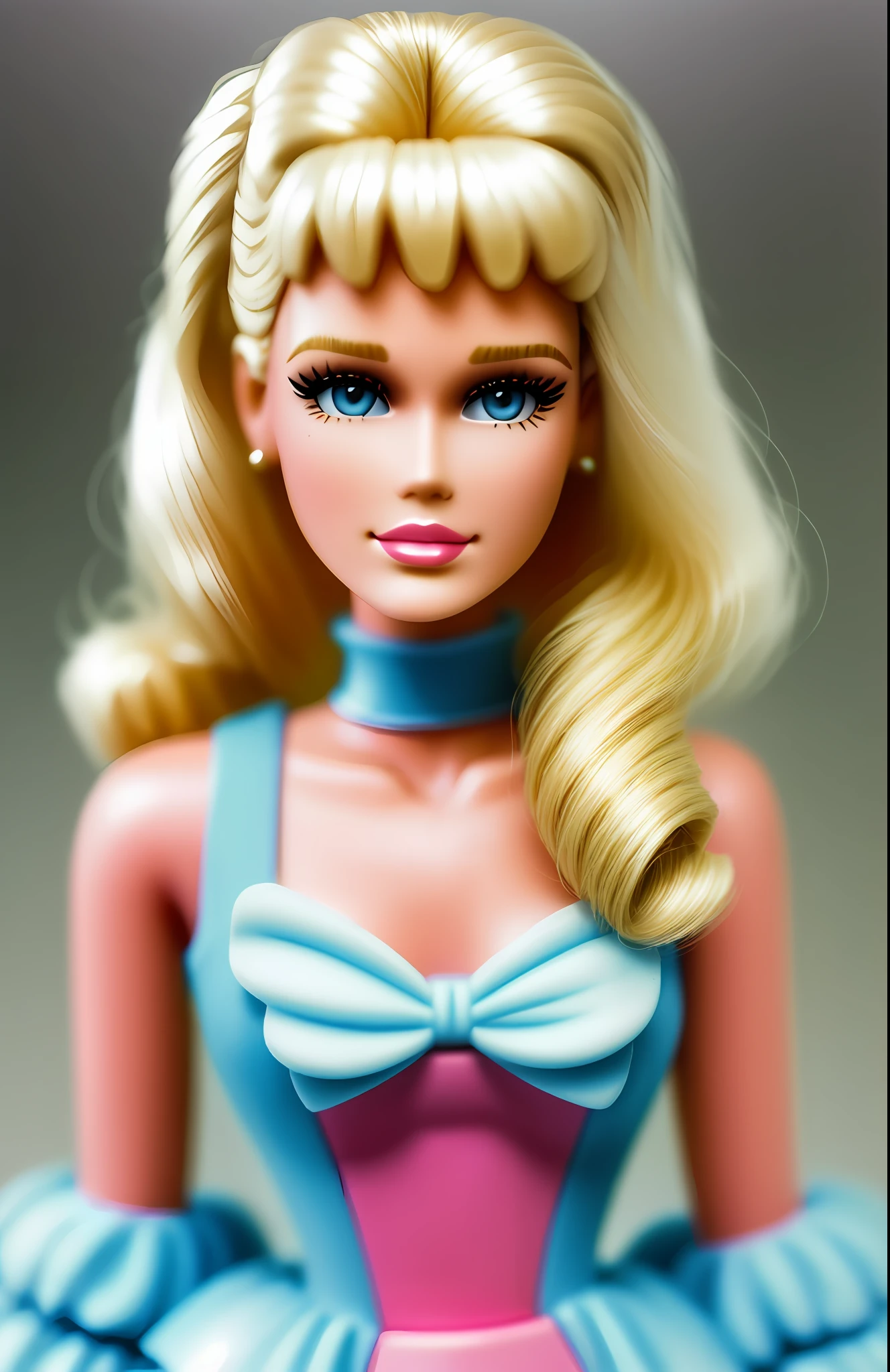 Barbie doll (((face mold 80s))) blonde hair, elegantly dressed in 80's clothing (full body)