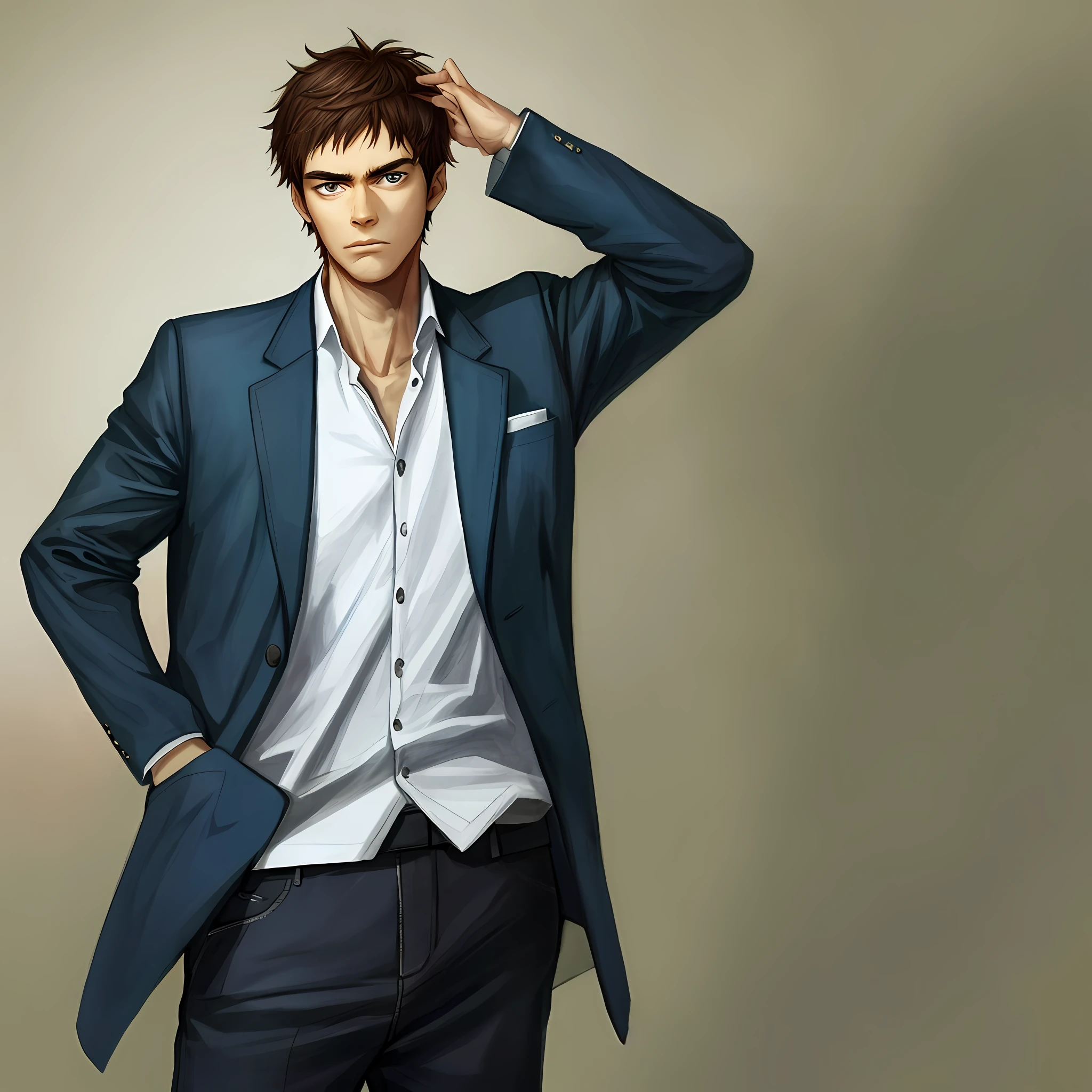 A guy with 2 fingers in his pocket