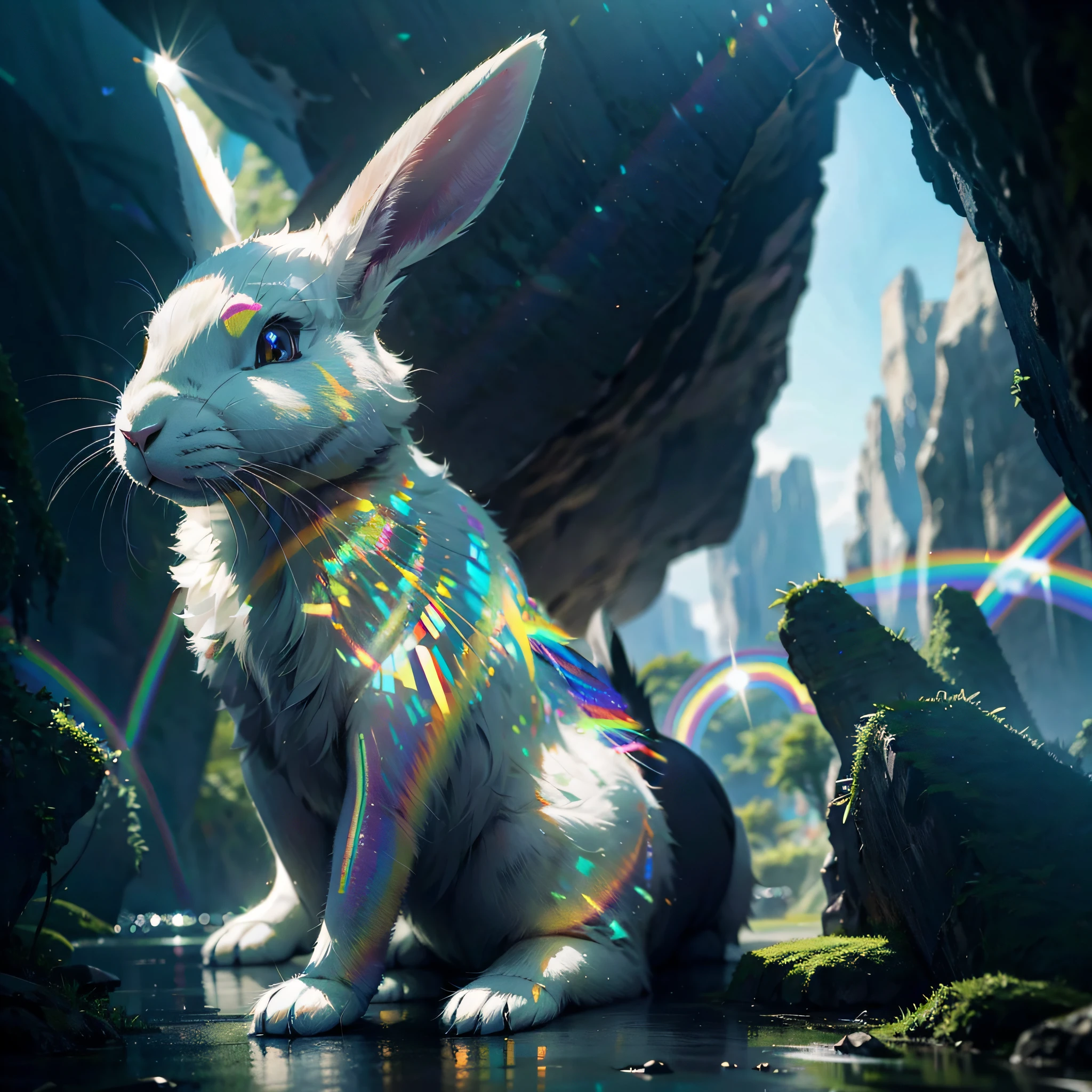 silver metallic fur with rainbow refractions