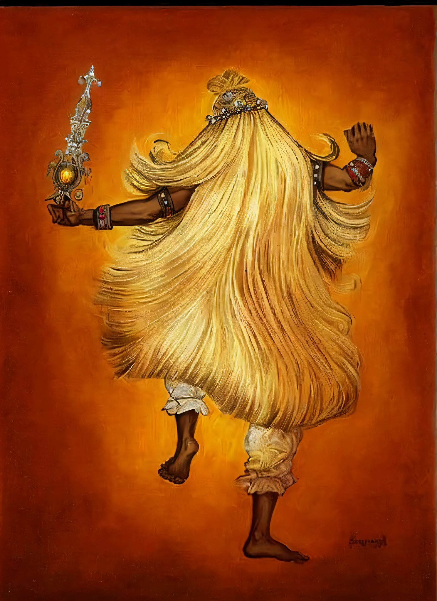 a painting of a woman with long blonde hair and a sword, white haired deity, hastur the king in yellow, god shiva the destroyer, indian god, narasimha, hindu god, shiva, golden hair blowing the wind, ornate long flowing blonde hair, hastur, attractive male deity, inspired by Kailash Chandra Meher, indian goddess of wealth