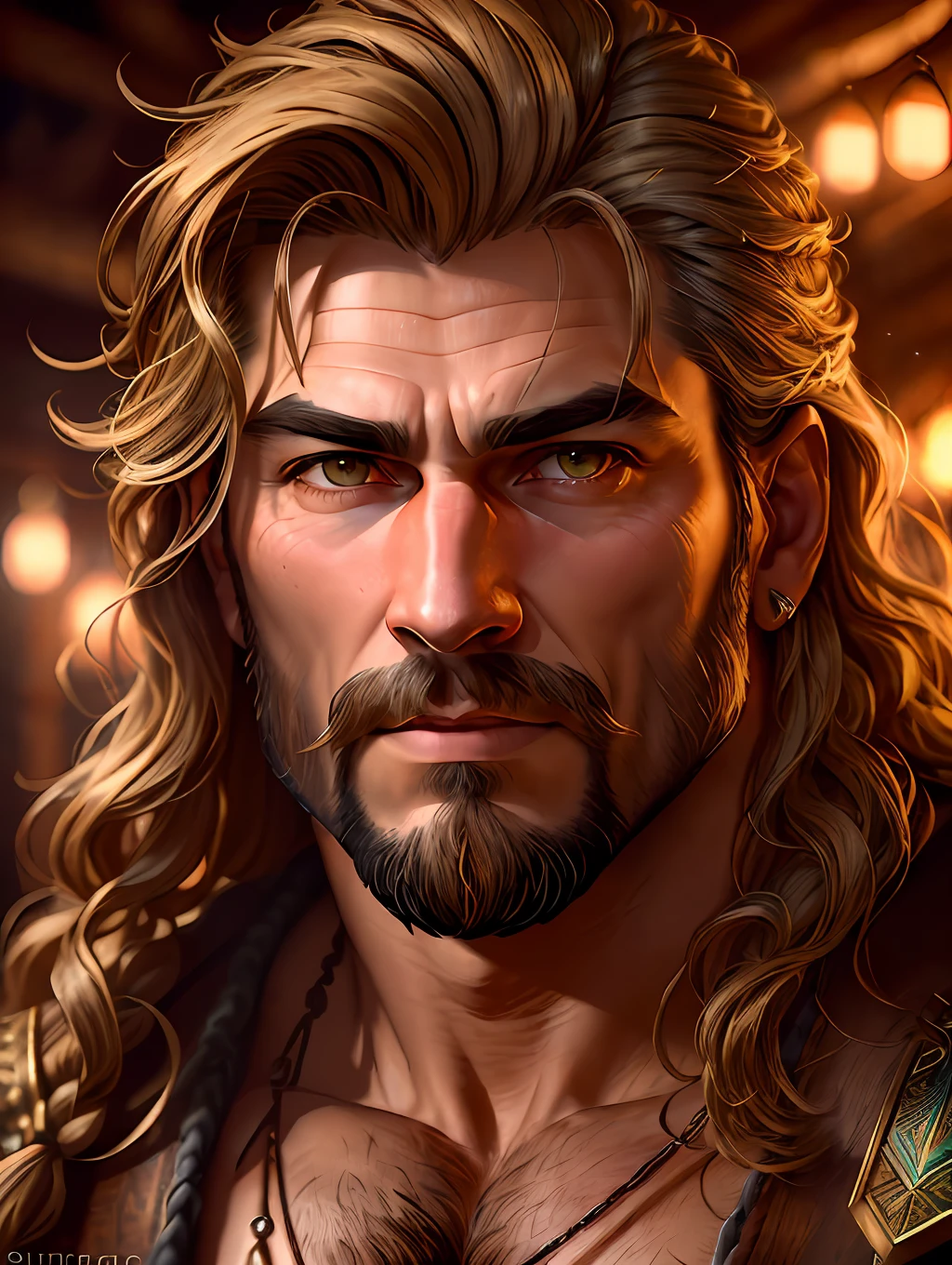 A very rustic handsome and attractive middle age man, full focus, tiltshift, ethereal, cinematic, shimmering lights, vikings, god, mythological king, grotesque, fierce, tumblr contest winner, hurufiyya, renaissance painting, very strong and masculine, movie still, cinematic lighting. photograph, detailed symmetric realistic face, extremely detailed natural texture, peach fuzz, long hair, masterpiece, absurdres, nikon d850 film stock photograph, kodak portra 400 camera f1.6 lens, extremely detailed, amazing, fine detail, hyper realistic lifelike texture, dramatic lighting, unrealengine, trending on artstation, cinestill 800 tungsten, looking at the viewer, photo realistic, RAW photo, TanvirTamim, high quality, highres, sharp focus, extremely detailed, cinematic lighting, 8k uhd,-imagine-