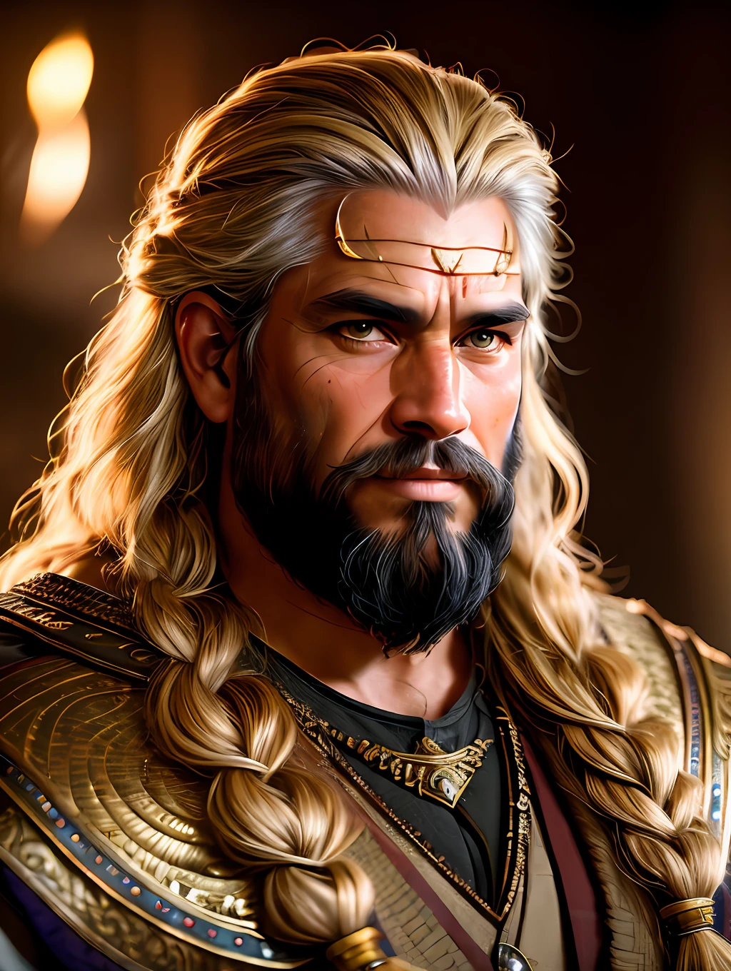 A very rustic handsome and attractive middle age man, full focus, tiltshift, ethereal, cinematic, shimmering lights, vikings, god, mythological king, grotesque, fierce, tumblr contest winner, hurufiyya, renaissance painting, very strong and masculine, movie still, cinematic lighting. photograph, detailed symmetric realistic face, extremely detailed natural texture, peach fuzz, long hair, masterpiece, absurdres, nikon d850 film stock photograph, kodak portra 400 camera f1.6 lens, extremely detailed, amazing, fine detail, hyper realistic lifelike texture, dramatic lighting, unrealengine, trending on artstation, cinestill 800 tungsten, looking at the viewer, photo realistic, RAW photo, TanvirTamim, high quality, highres, sharp focus, extremely detailed, cinematic lighting, 8k uhd,-imagine-