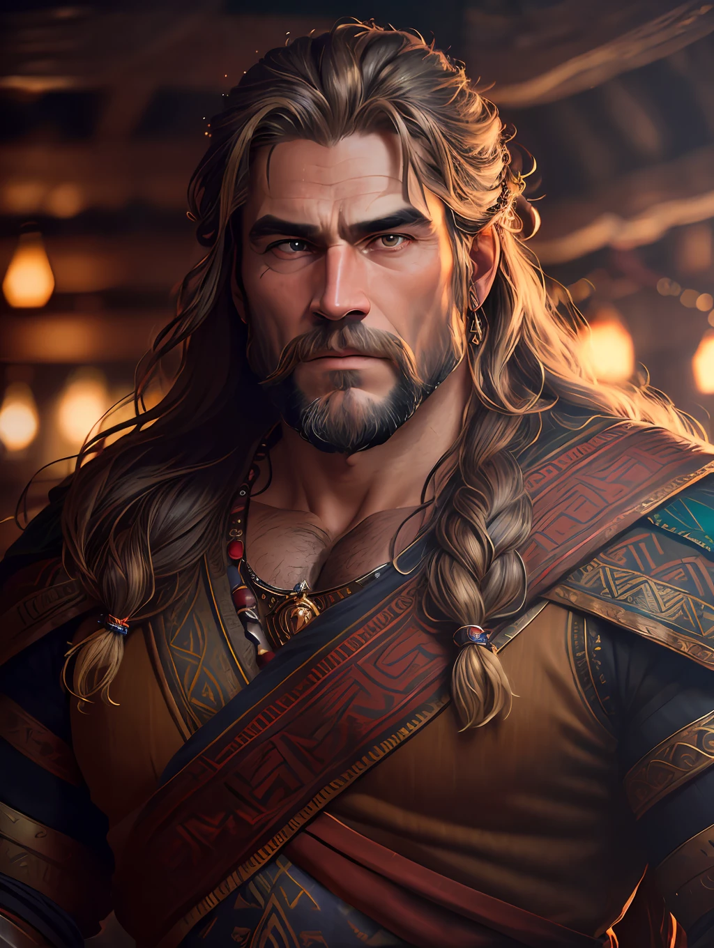A very rustic handsome and attractive middle age man, full focus, tiltshift, ethereal, cinematic, shimmering lights, vikings, god, mythological king, grotesque, fierce, tumblr contest winner, hurufiyya, renaissance painting, very strong and masculine, movie still, cinematic lighting. photograph, detailed symmetric realistic face, extremely detailed natural texture, peach fuzz, long hair, masterpiece, absurdres, nikon d850 film stock photograph, kodak portra 400 camera f1.6 lens, extremely detailed, amazing, fine detail, hyper realistic lifelike texture, dramatic lighting, unrealengine, trending on artstation, cinestill 800 tungsten, looking at the viewer, photo realistic, RAW photo, TanvirTamim, high quality, highres, sharp focus, extremely detailed, cinematic lighting, 8k uhd,-imagine-