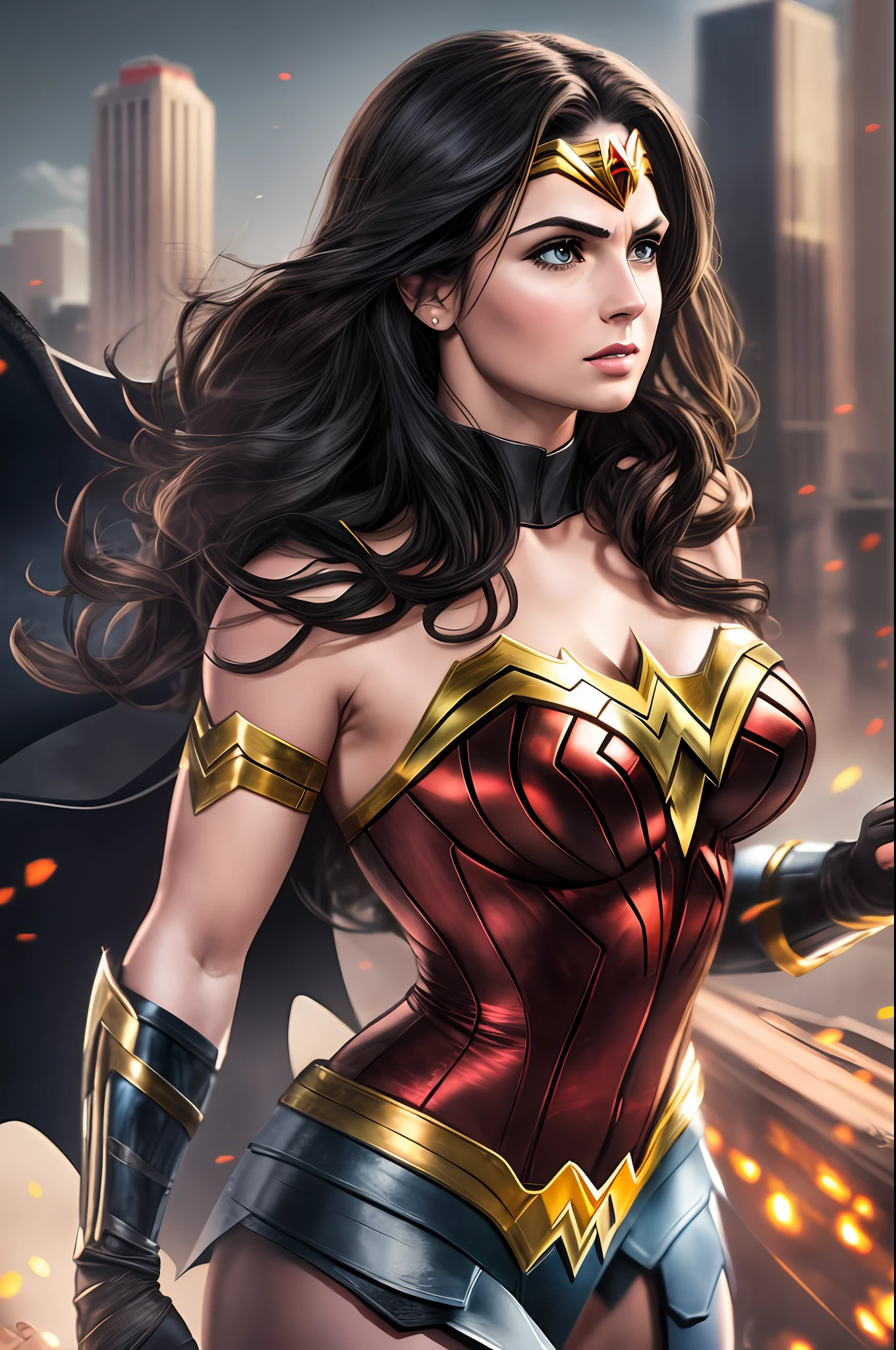 Batman and Wonder Woman are beautiful and together on The War, 64k, realistic, high definicion, ultra resolution, Fujifilm XT3, detailed, Dark ilumination, action scene, --auto --s2