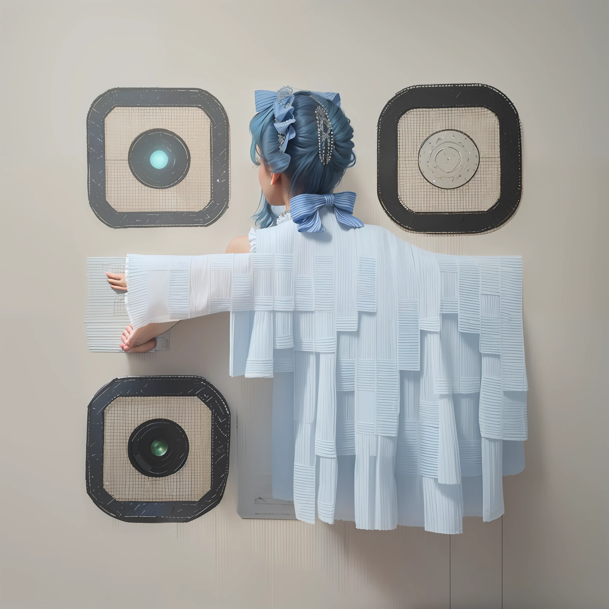 (8k, RAW photo, best quality, masterpiece:1.2), (realistic, photo-realistic:1.37), ultra highres, depth of field, chromatic aberration, caustics, Broad lighting, natural shading,Fujifilm XT3,masterpiece,ultra detailed,idol clothes,1girl, solo,outdoor, skirt, blue hair, short hair, smile, full body, bow, blue eyes, sleeveless, frilled skirt, idol, looking at viewer, shirt, hair bow, white footwear, frills, shoes, vest, layered skirt, standing, hair ornament,clover