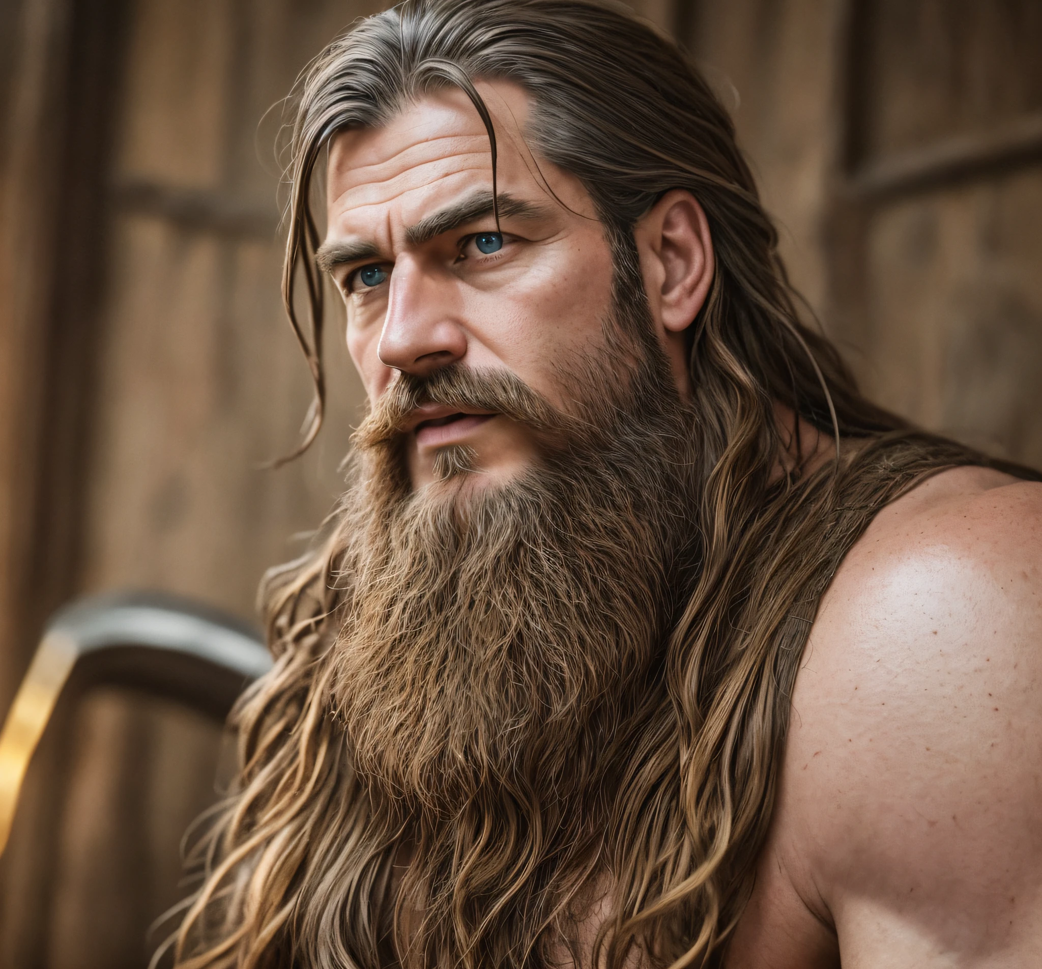 A very rustic handsome and attractive middle age man, full focus, tiltshift, ethereal, cinematic, shimmering lights, vikings, god, mythological king, grotesque, fierce, tumblr contest winner, hurufiyya, renaissance painting, very strong and masculine, movie still, cinematic lighting. photograph, detailed symmetric realistic face, extremely detailed natural texture, peach fuzz, long hair, masterpiece, absurdres, nikon d850 film stock photograph, kodak portra 400 camera f1.6 lens, extremely detailed, amazing, fine detail, hyper realistic lifelike texture, dramatic lighting, unrealengine, trending on artstation, cinestill 800 tungsten, looking at the viewer, photo realistic, RAW photo, TanvirTamim, high quality, highres, sharp focus, extremely detailed, cinematic lighting, 8k uhd,-imagine- --auto --s2