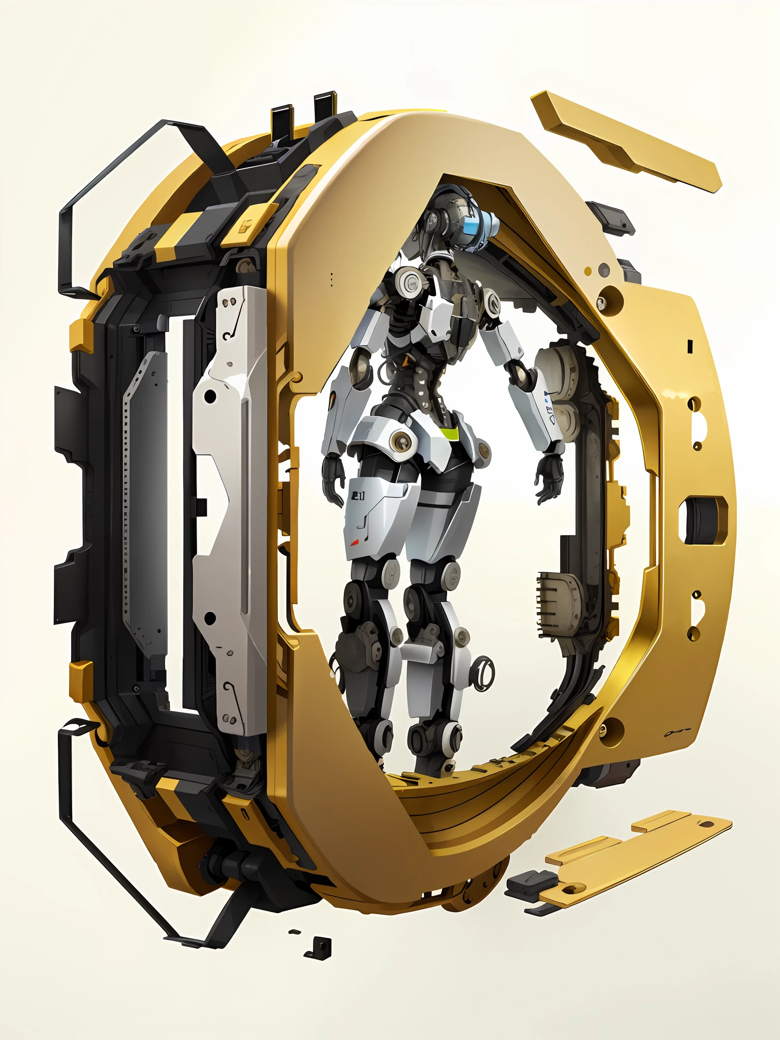 c_jie,robot girl, dismantling,Parts laid flat,Front view,