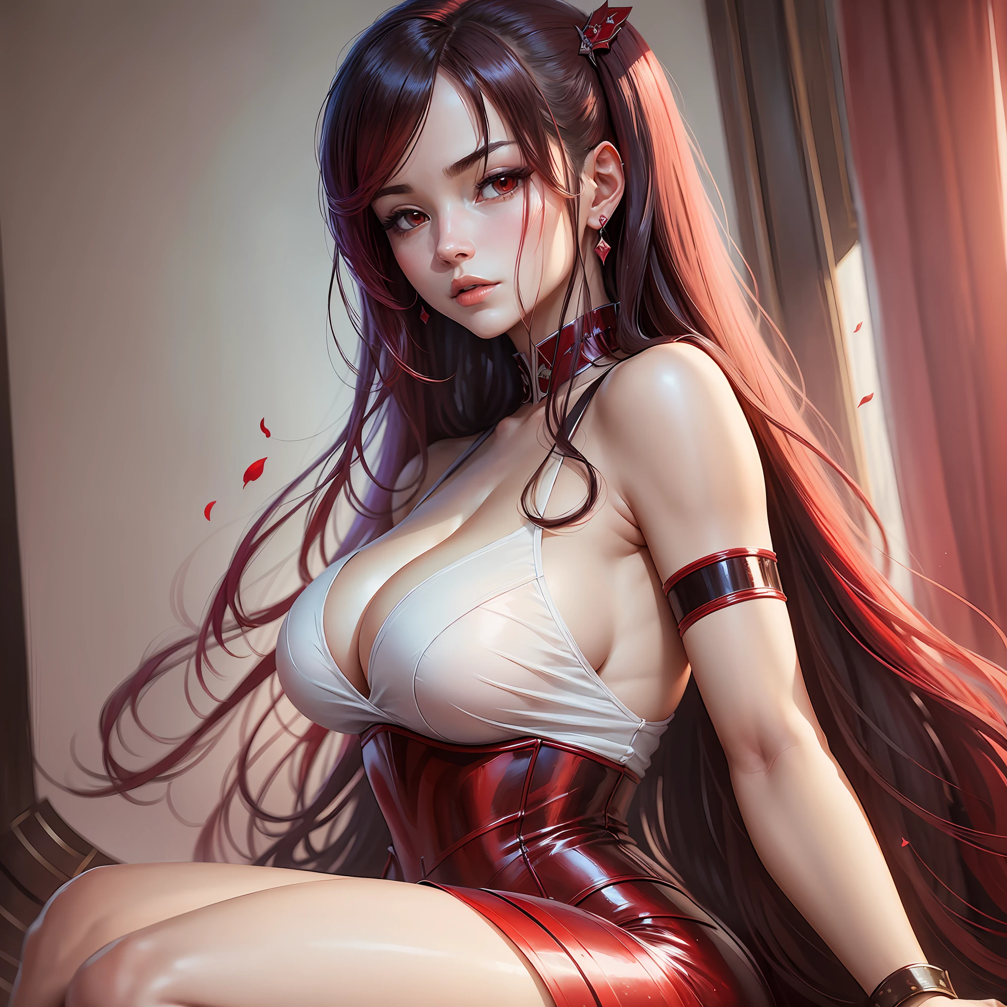 a closeup of a woman in a red dress with long hair, beautiful seductive anime woman, a beautiful fantasy empress, inspired by Du Qiong, seductive portrait tifa lockhart, ((a beautiful fantasy empress)), seductive anime girl, beautiful anime woman, glamorous tifa lockheart, beautiful avatar photos, mai shiranui, lady in red armor, Tifa, naked --auto --s2