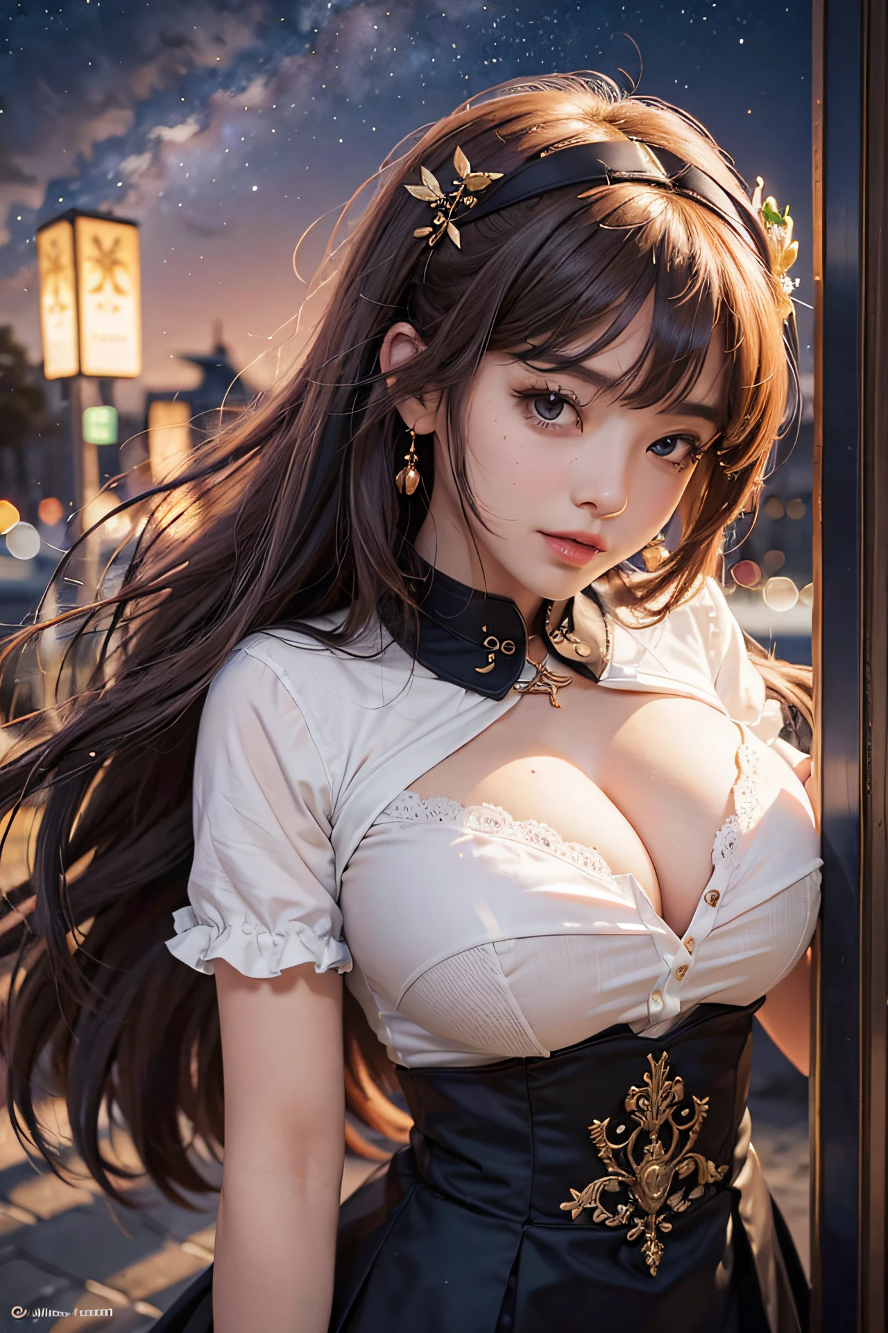 , chibi, huge breasts, , future Hadrian's Wall at night, , sense of depth, art nouveau, ancient theme, , , beauty, , brown, tsurime, thick, grimace, neckline, running, , bottomless ,, ,, (school uniform: 1.2) , BREAK ,(high resolutions:1.3),