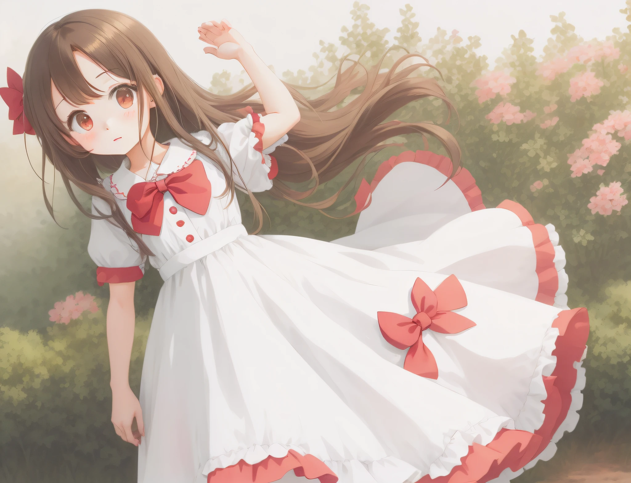 anime girl in white dress with red bow and flowers in hair, anime visual of a cute girl, loli in dress, cute anime girl, portrait of cute anime girl, cute anime girl portrait, portrait anime girl, young anime girl, pretty anime girl, cute anime girl portraits