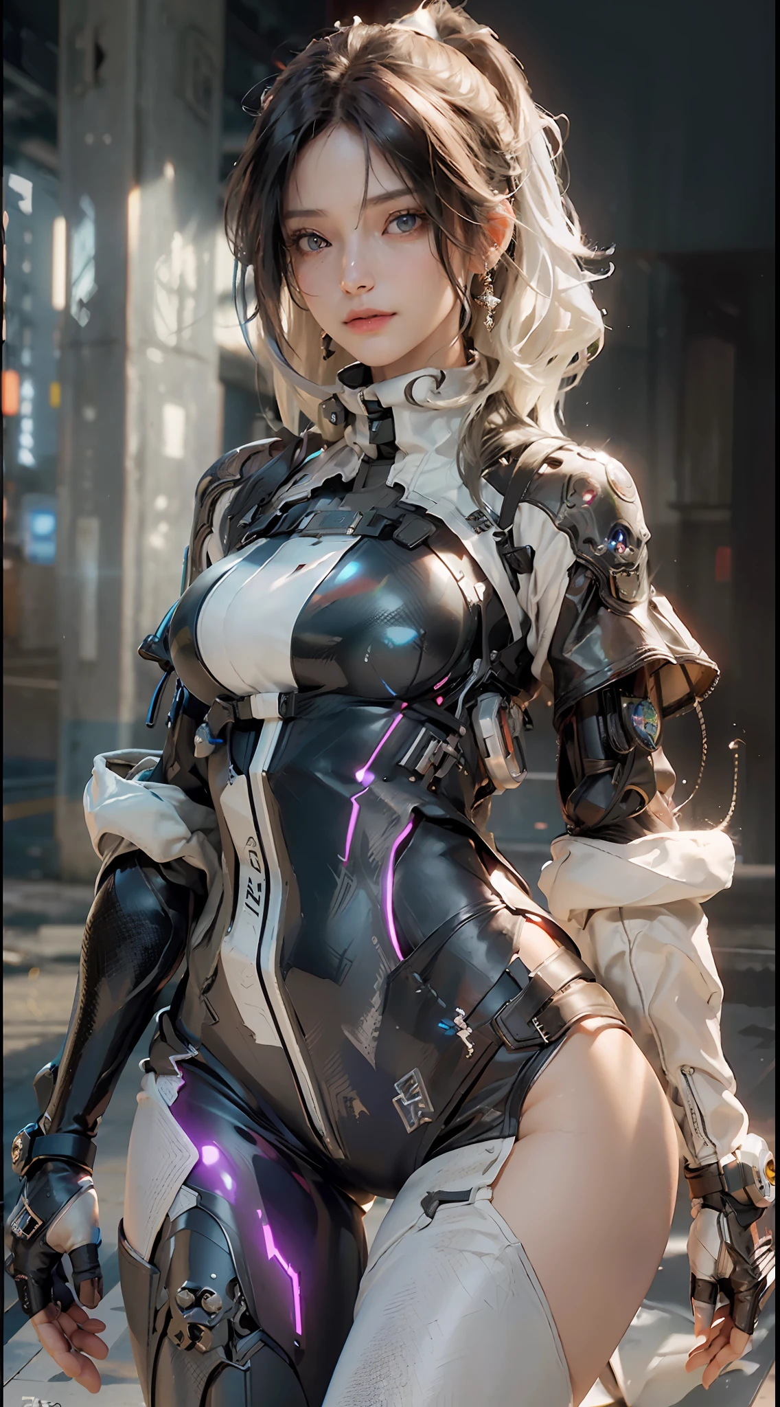 ((Best quality)), ((masterpiece)), (detailed:1.4), 3D, an image of a beautiful cyberpunk female,HDR (High Dynamic Range),Ray Tracing,NVIDIA RTX,Super-Resolution,Unreal 5,Subsurface scattering,PBR Texturing,Post-processing,Anisotropic Filtering,Depth-of-field,Maximum clarity and sharpness,Multi-layered textures,Albedo and Specular maps,Surface shading,Accurate simulation of light-material interaction,Perfect proportions,Octane Render,Two-tone lighting,Wide aperture,Low ISO,White balance,Rule of thirds,8K RAW,