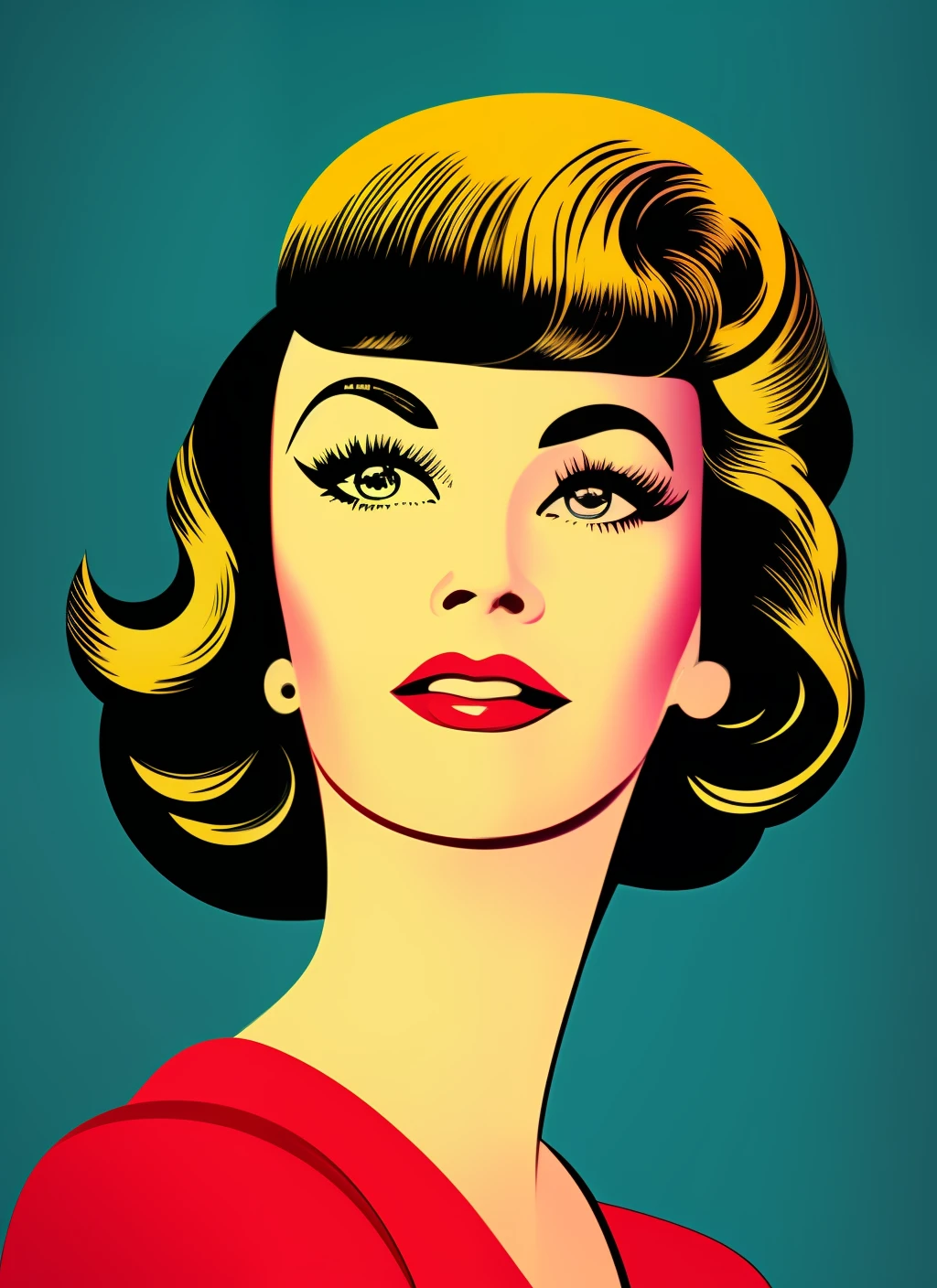 a close up of a poster with a woman's hair cut, an illustration of by Maurice Braun, tumblr, kitsch movement, 1950s illustration style, 1960s advertisement, retro ad, 1 9 4 0 s haircut, 1960s illustration, wig, betty page fringe, retro illustration, retro 5 0 s style