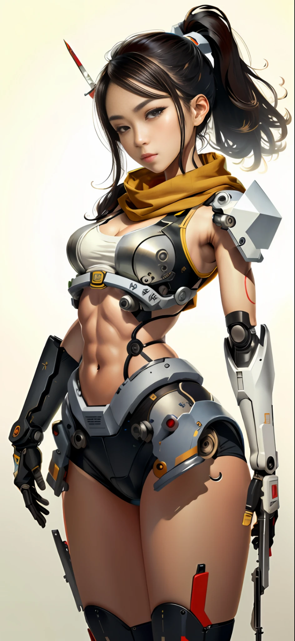 8k, super detail,c_jie,robot girl,beautiful face,extremely detailed face,dismantling,Parts laid flat,guns,sword,helmet,mecha arm,uniform,bra,scarf,Front view,