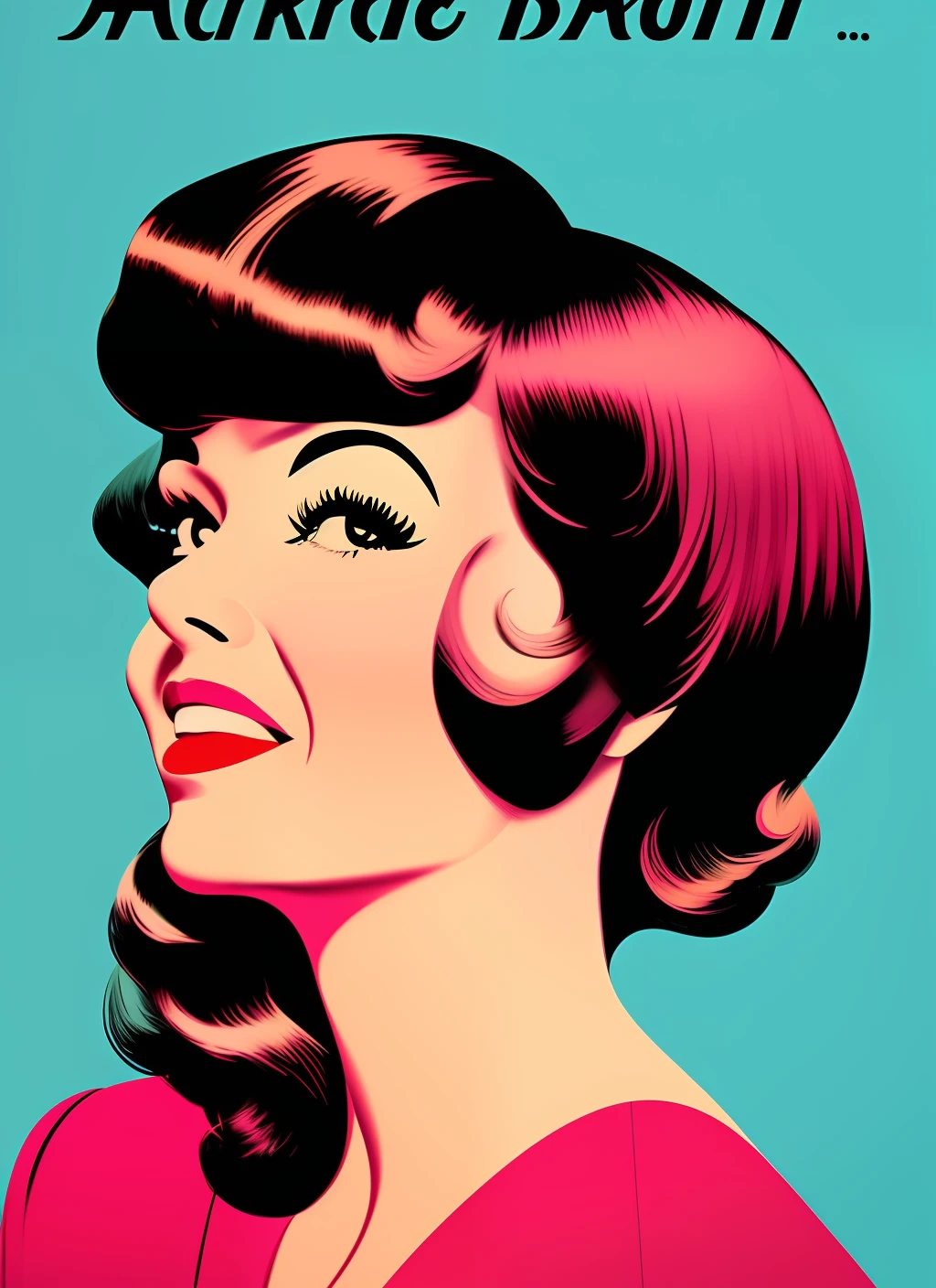 a close up of a poster with a woman's hair cut, an illustration of by Maurice Braun, tumblr, kitsch movement, 1950s illustration style, 1960s advertisement, retro ad, 1 9 4 0 s haircut, 1960s illustration, wig, betty page fringe, retro illustration, retro 5 0 s style