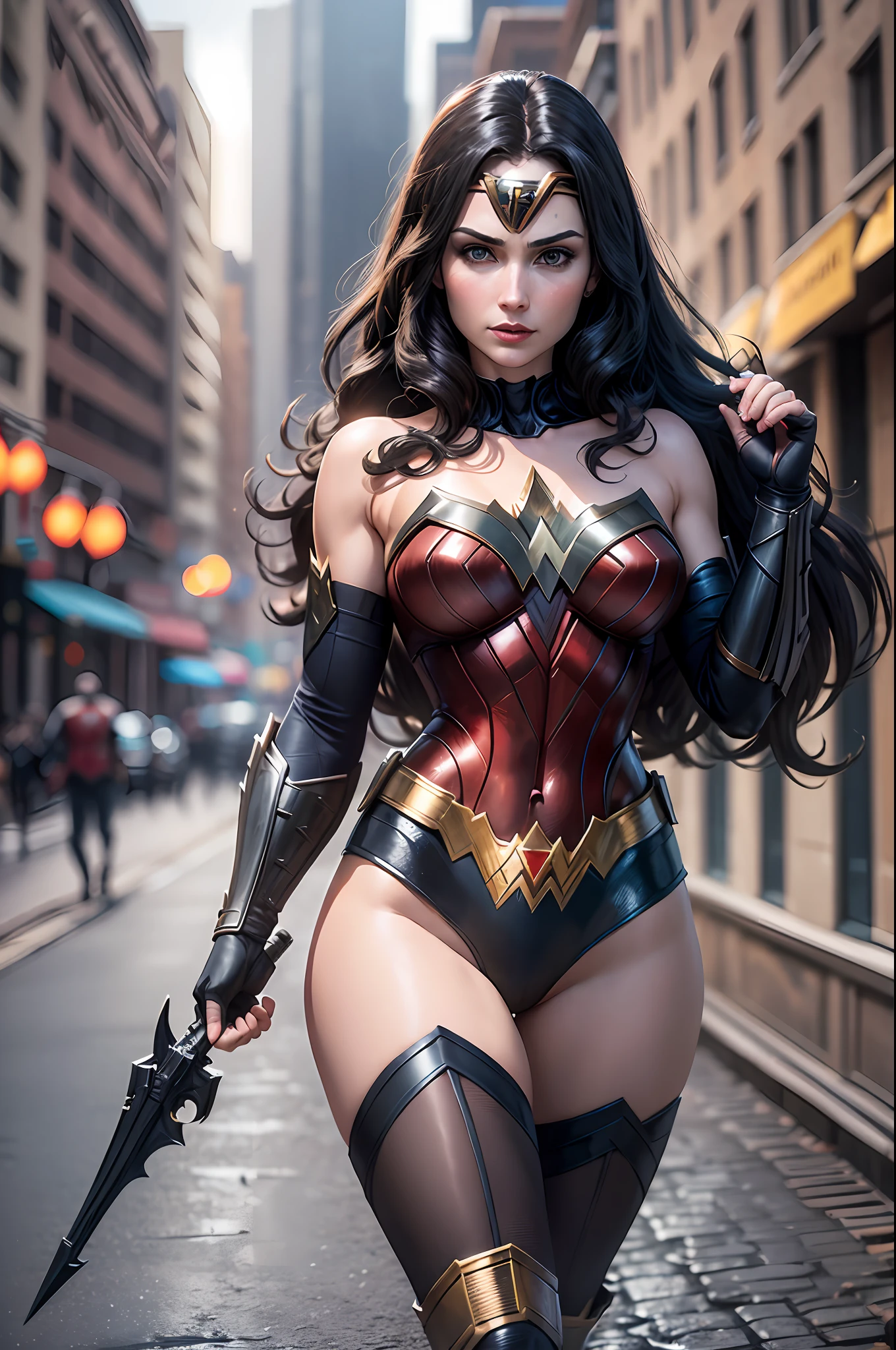 Batman and Wonder Woman are beautiful and together on The War, 64k, realistic, high definicion, ultra resolution, Fujifilm XT3, detailed, Dark ilumination, action scene, --auto --s2