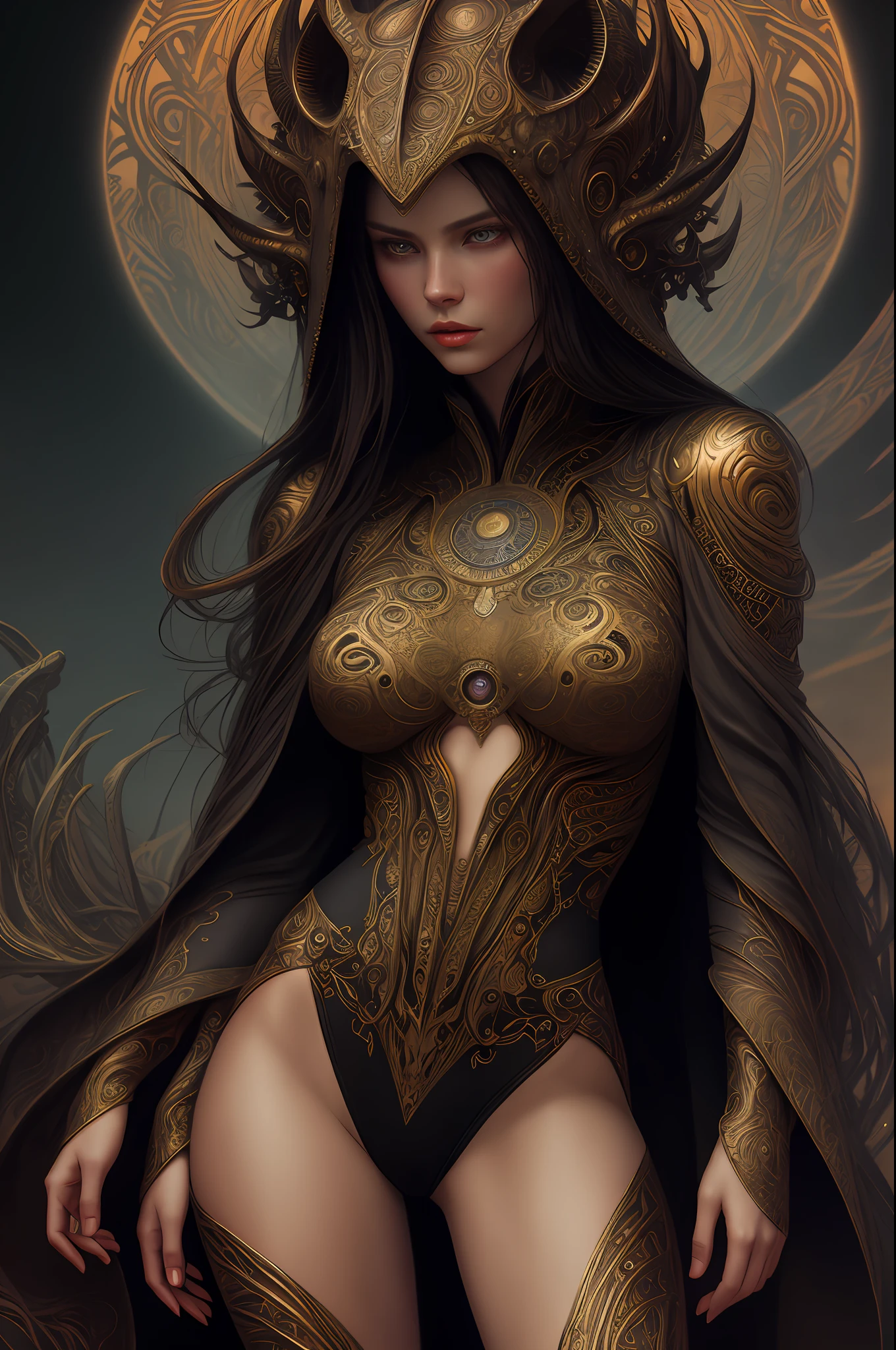 High waist Portrait of an exotic beautiful Caucasian woman wearing trendy clothes on a beach, perfect detailed detailed face, detailed symmetrical brown eyes with circular iris, realistic, stunning realistic photography, 3d rendering, octane rendering, intricately detailed, cinematic, trend in artstation, isometric, hyperrealistic cover photo centered, stunning colors, hand-drawn, dark, sandy, mucha, klimt, erte 12k,  high definition, cinematic, neoprene, winner of the behance contest, portrait presented on unsplash, stylized digital art, smooth, ultra high definition, 8k, unreal mechanism 5, ultra sharp focus, intricate, menacing, epic artwork, TanvirTamim, trend in artstation, by artgerm, h.  r.  Giger and Beksinski, highly detailed, vibrant