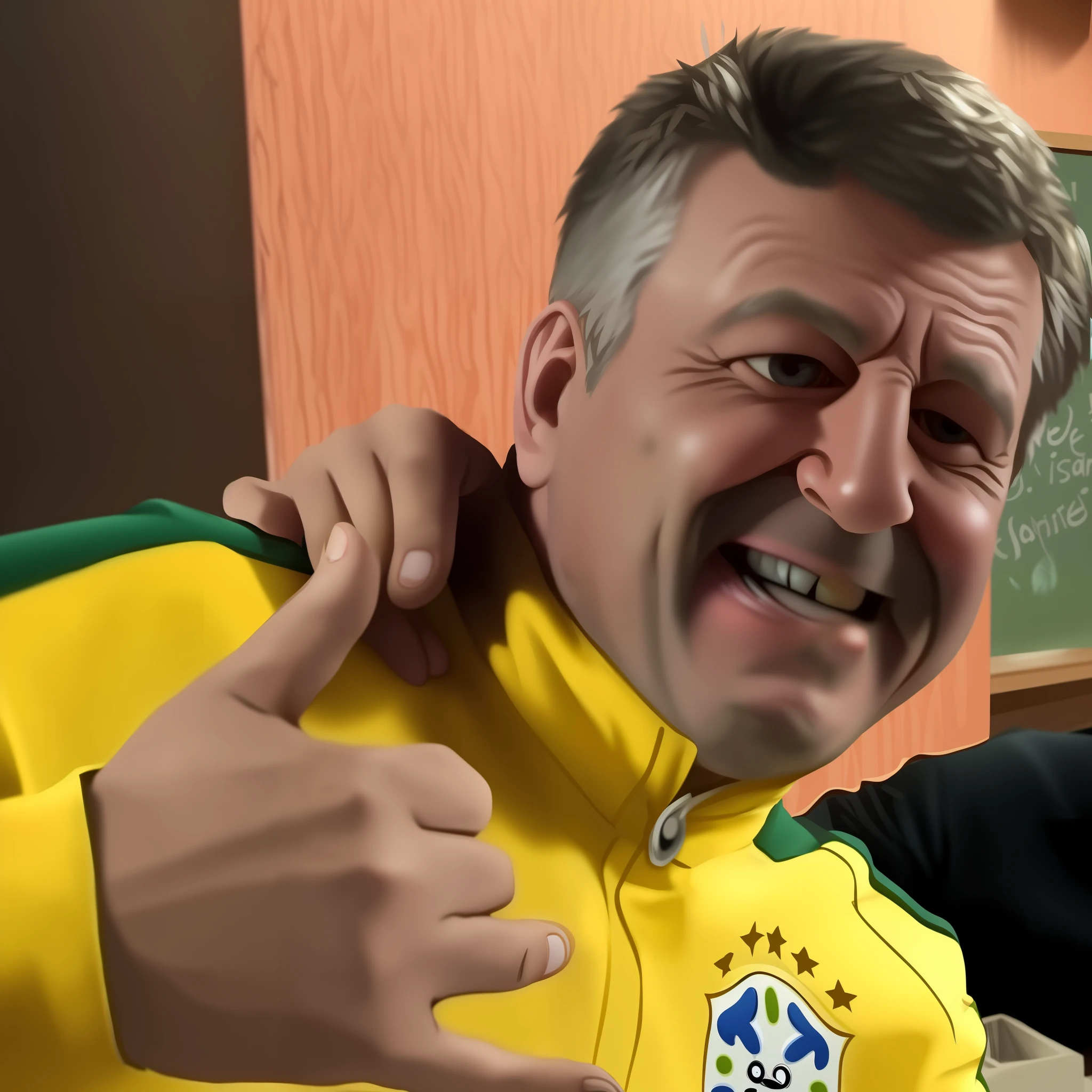 Create a perfect funny caricature of the image, in a bar, high quality