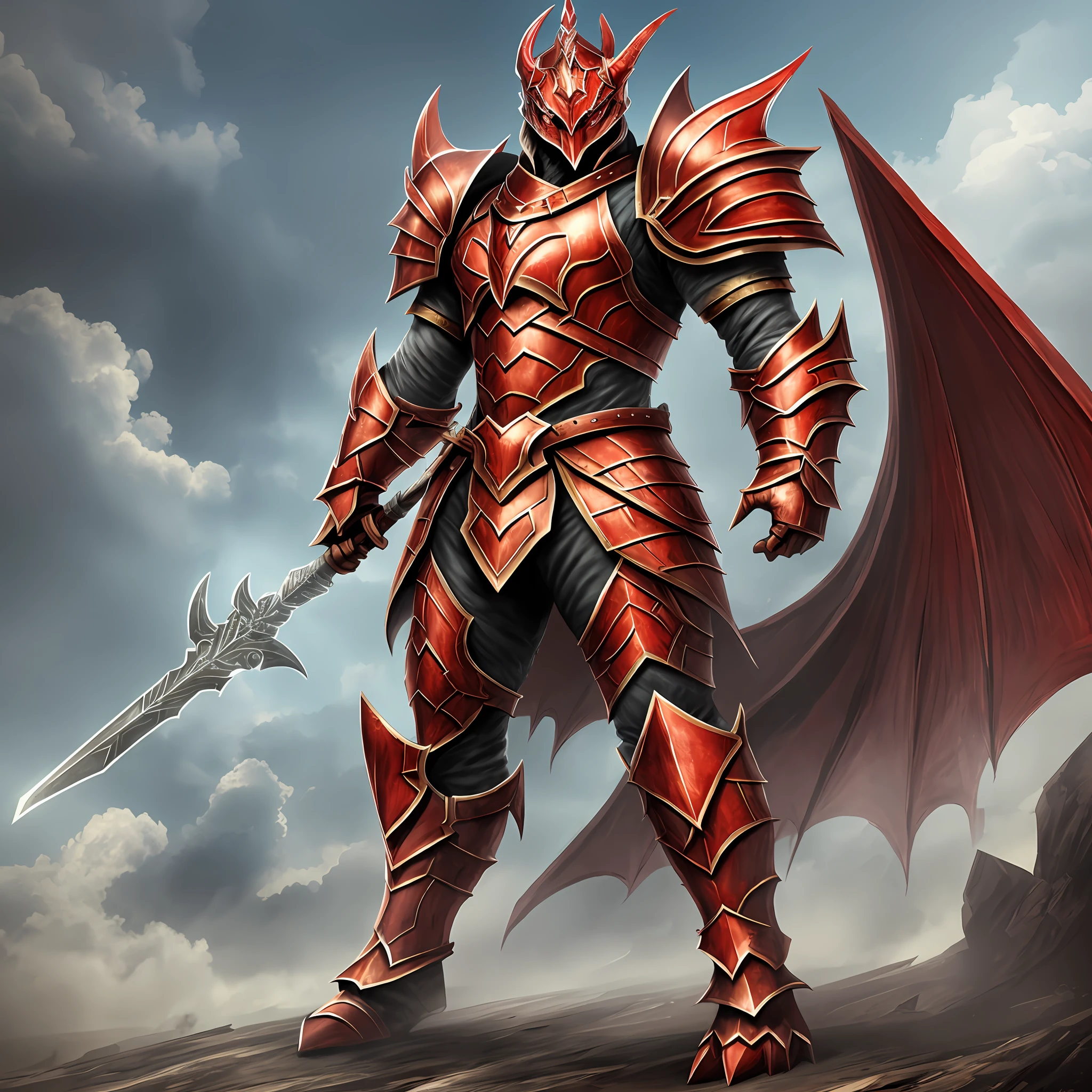 Create an armor for a warrior, shaped like a red dragon, that appears full-length in the image --auto --s2