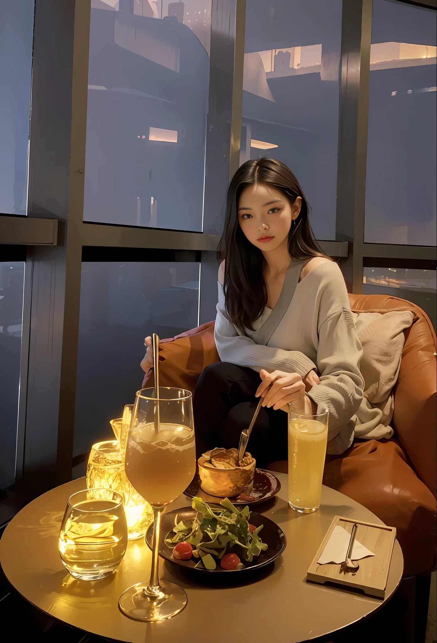 Best quality, masterpiece, ultra high res, (photorealistic:1.4), raw photo, 1girl, off shoulder, cinematic lighting