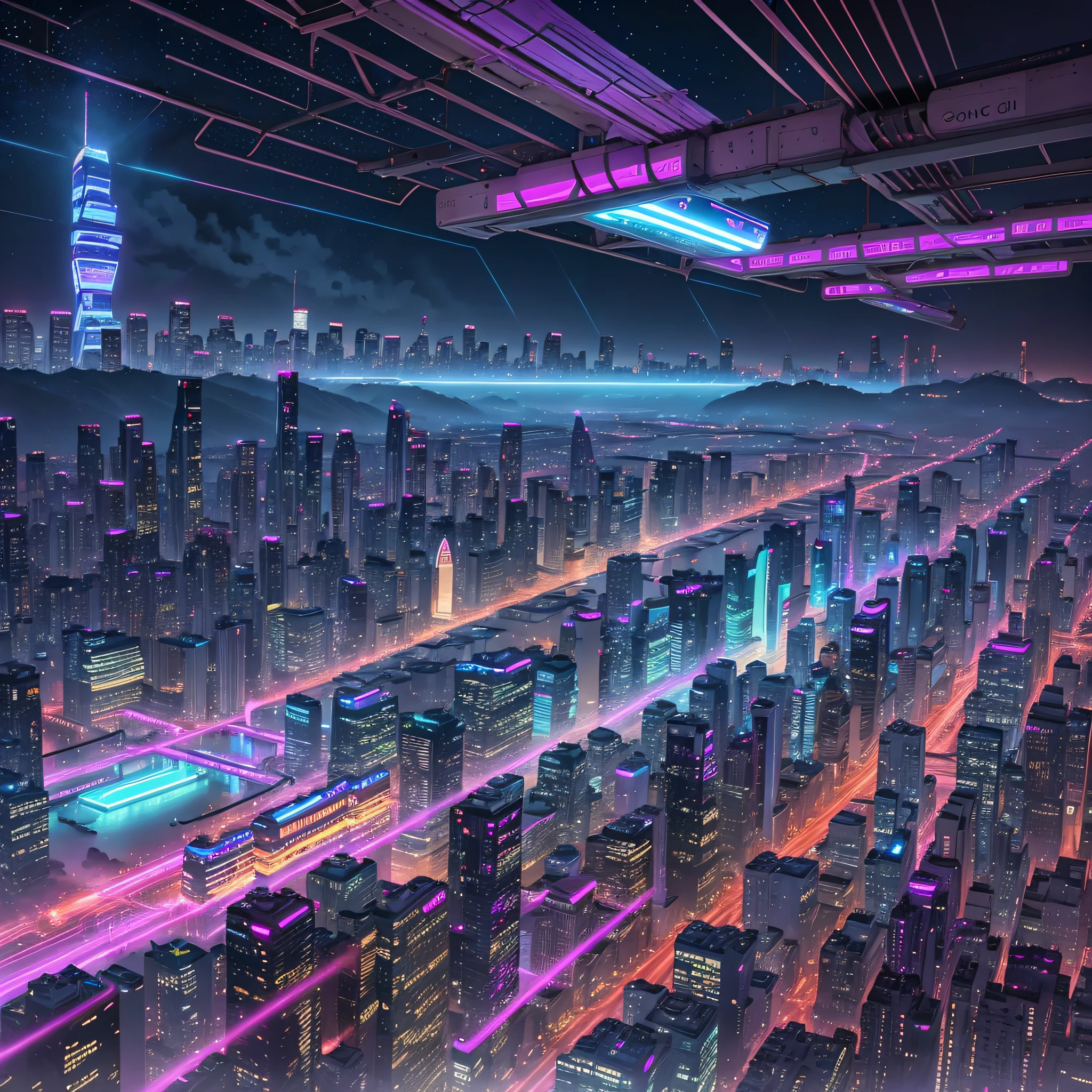 Picture a futuristic city at night, bathed in neon lights. The predominant colors are electric blue and vibrant pink, reflecting off the wet surfaces of the streets after a recent rain. Tall skyscrapers rise, with windows glowing like stars. There's a suspended monorail weaving between the buildings, with a lit-up train passing by. Use a high-resolution camera, like the Canon EOS 5D Mark IV DSLR, with an EF 50mm f/1.8 STM lens to capture the scene in stunning detail. The ISO sensitivity should be 32,000 to capture the neon lights, and the shutter speed should be 1/125 to capture the movement of the train. The style should be hyper-realistic, with high resolution of 16k. --ar 16:9 --v 5.1 --style raw --q 2 --s 750 --auto --s2