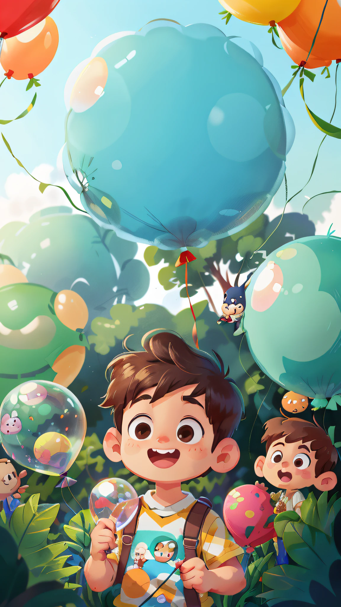 A boy, zoo, many balloons, happy, happy, perfect quality, clear focus (clutter - home: 0.8), (masterpiece: 1.2) (realistic: 1.2) (bokeh) (best quality) (detailed skin: 1.3) (intricate details) (8K) (detail eyes) (sharp focus), (happy)